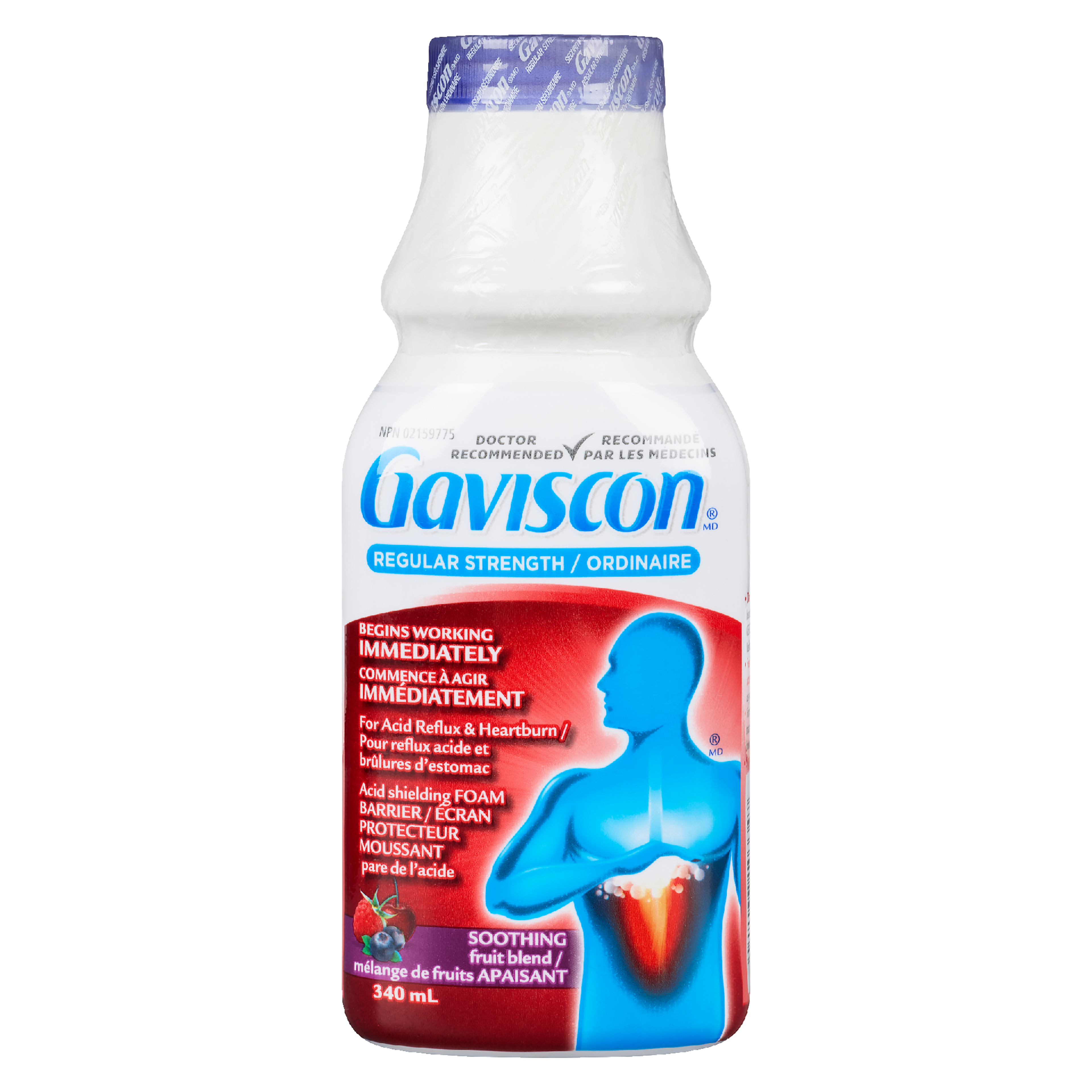 Gaviscon Acid Shielding Foam Barrier Regular Strength Soothing Fruit Blend 340 ml