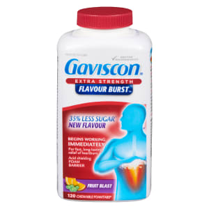 Gaviscon Flavour Burst Extra Strength Fruit Blast 120 Chewable Foamtabs