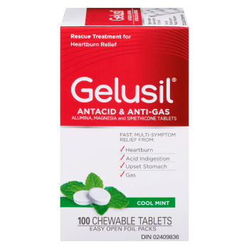 Gelusil Antacid & Anti-Gas Cool Mint 100 Count 100 Chewable Tablets
