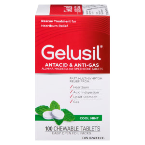 Gelusil Antacid & Anti-Gas Cool Mint 100 Count 100 Chewable Tablets