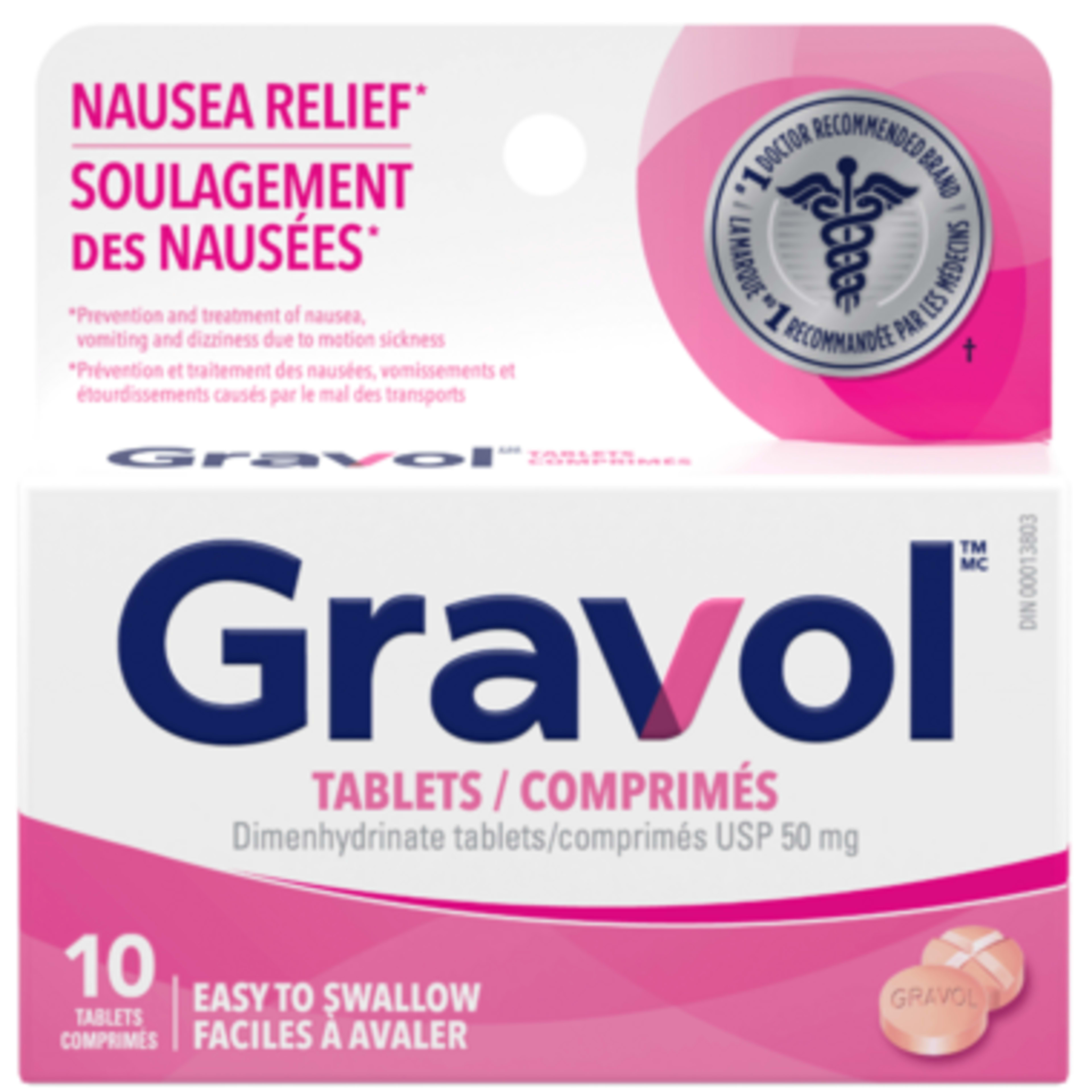Gravol Dimenhydrinate Tablets USP 50 mg 10 Tablets
