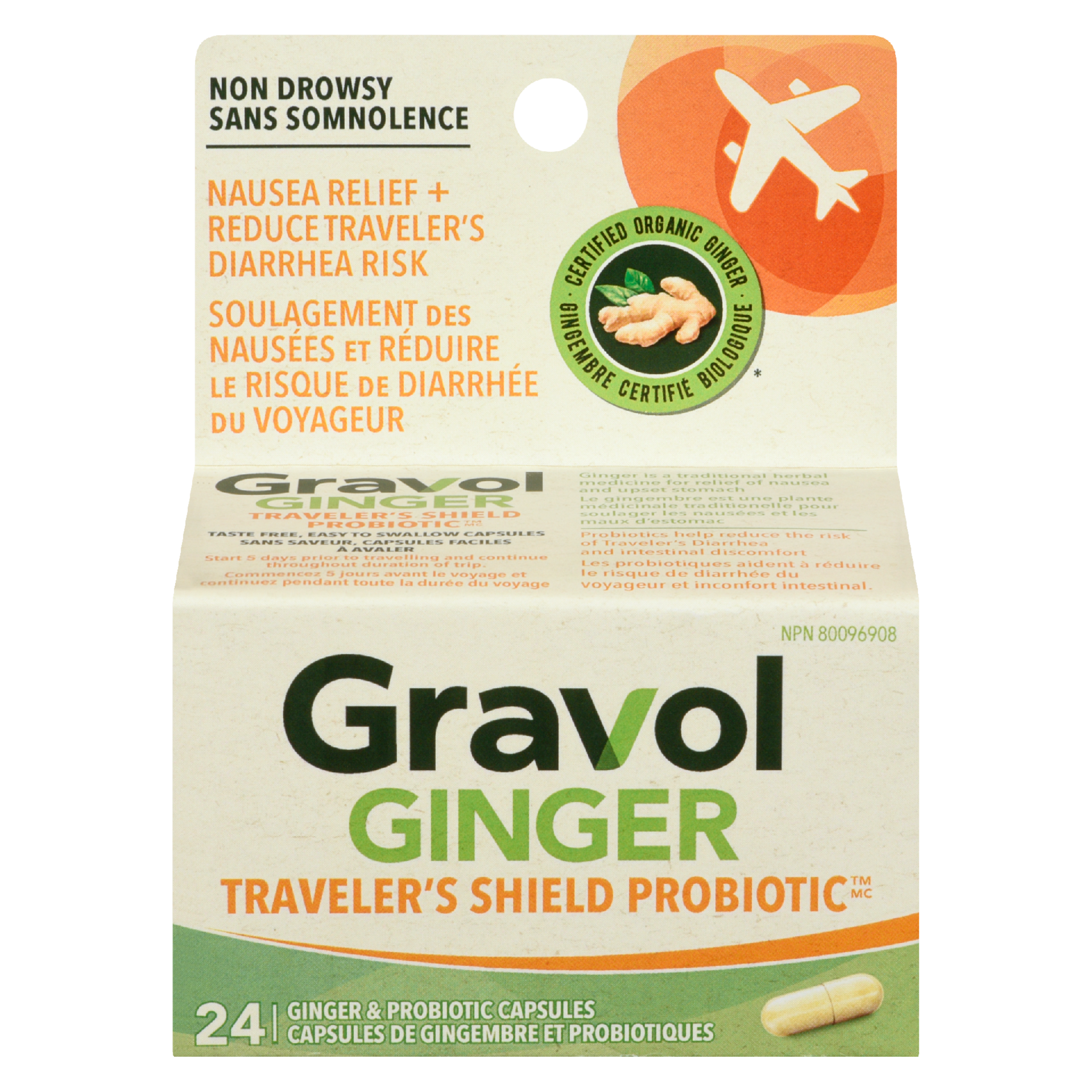 Gravol Ginger Traveler's Shield Probiotic 24 Ginger & Probiotic Capsules