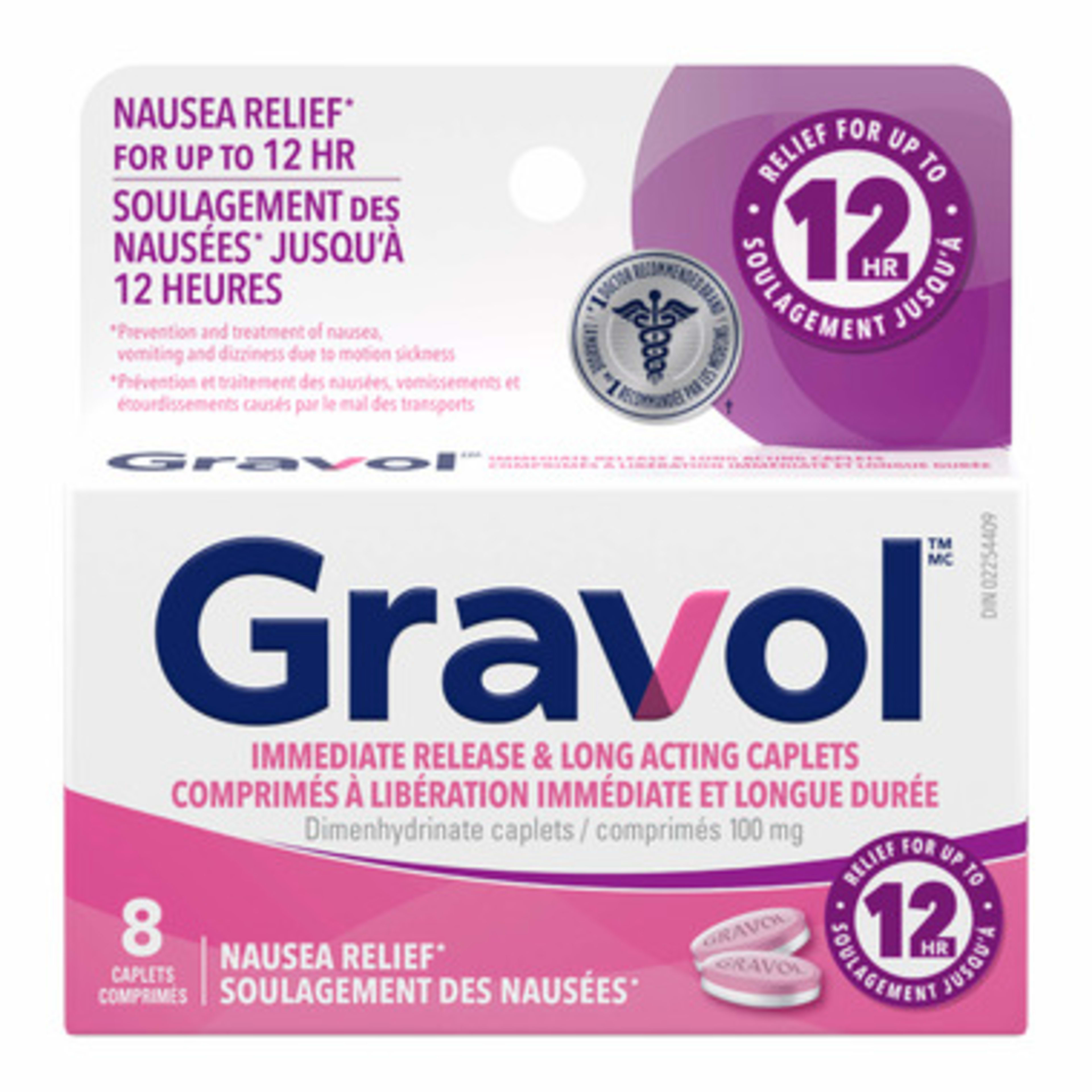 Gravol Dimenhydrinate Caplets 100 mg 8 Caplets
