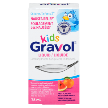 Gravol Kids Dimenhydrinate Syrup 15 mg/5 ml Liquid Fruit Flavour Children 2⁺ 75 ml