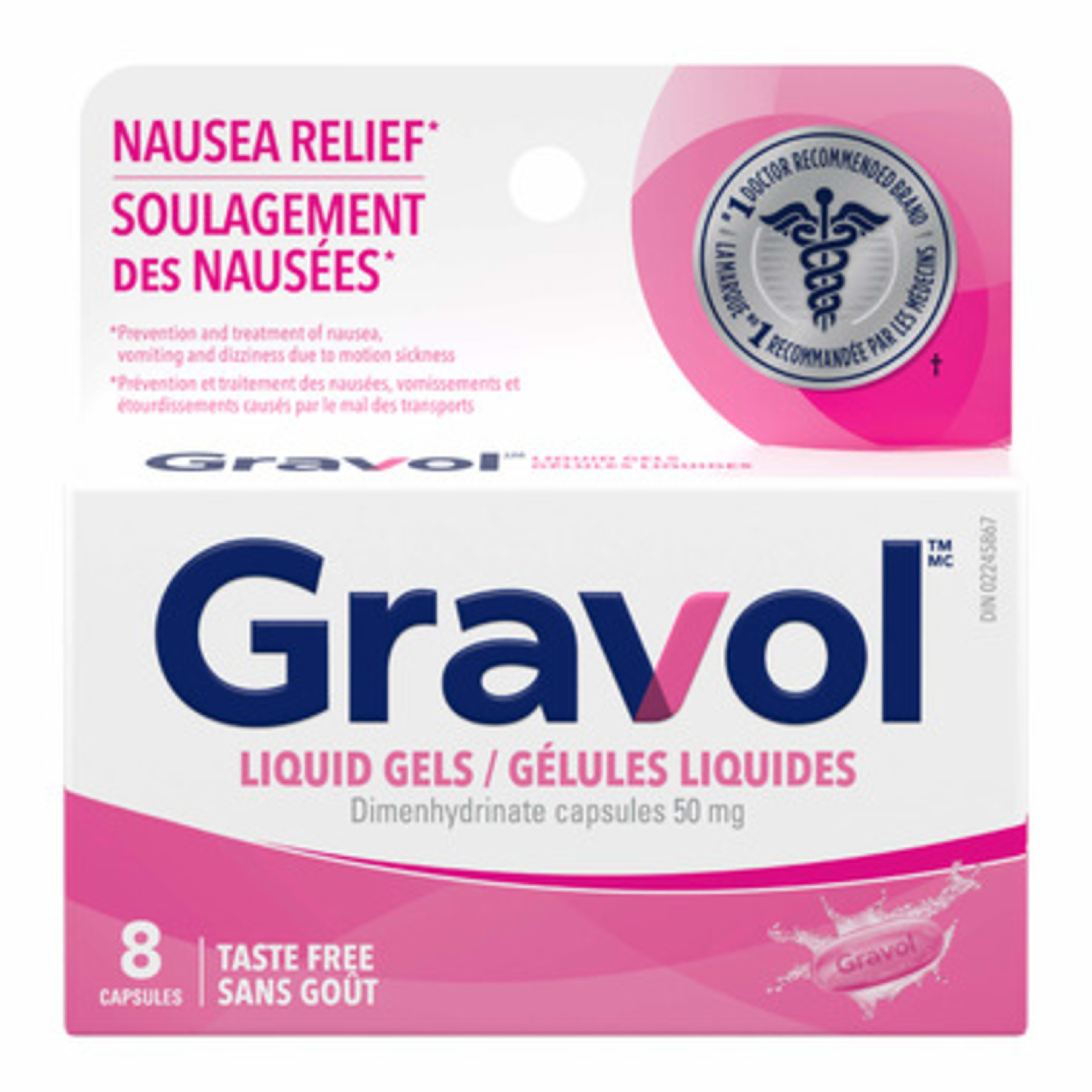 Gravol Dimenhydrinate Capsules 50 mg Liquid Gels 8 Capsules