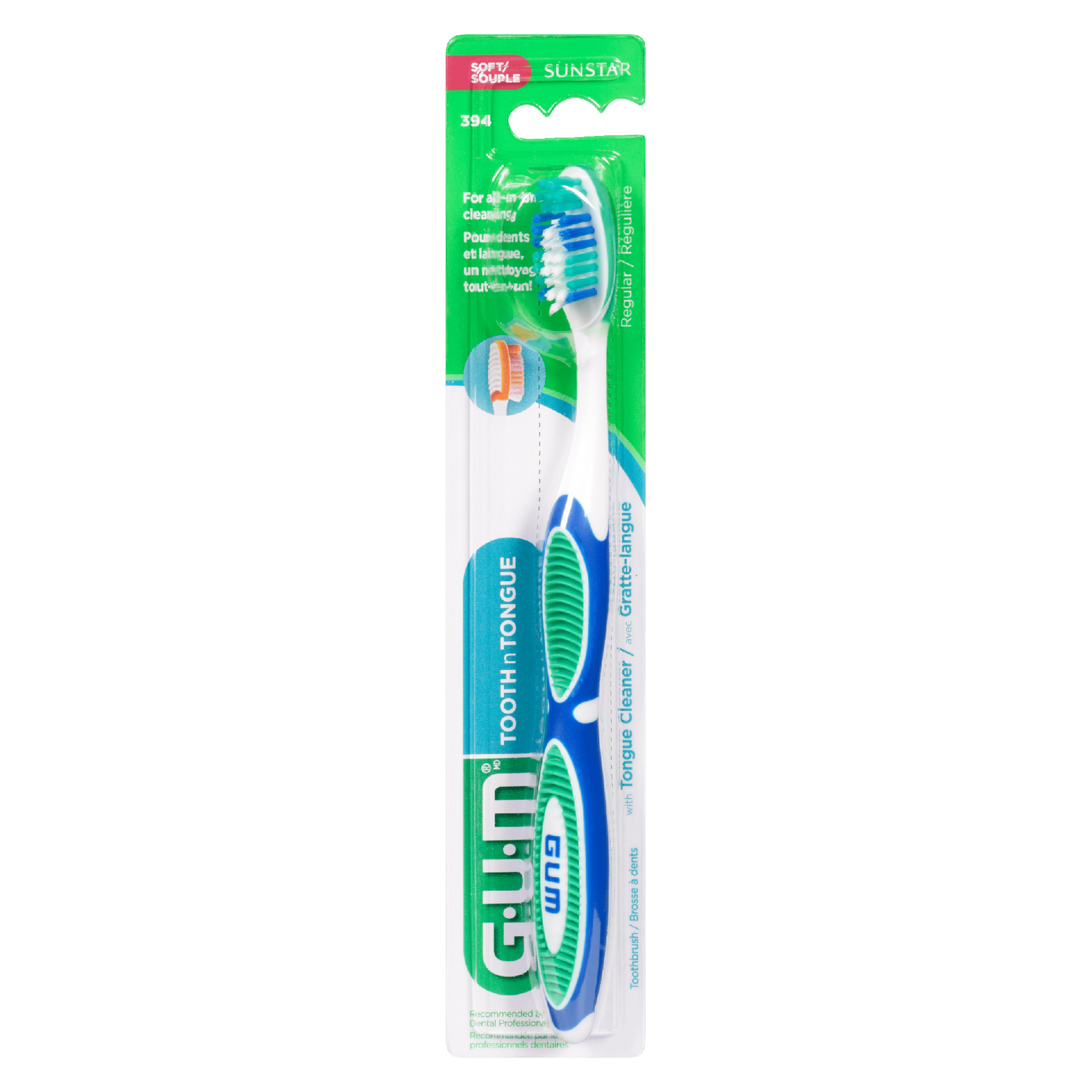GUM Tooth n Tongue Toothbrush with Tongue Cleaner Soft Regular