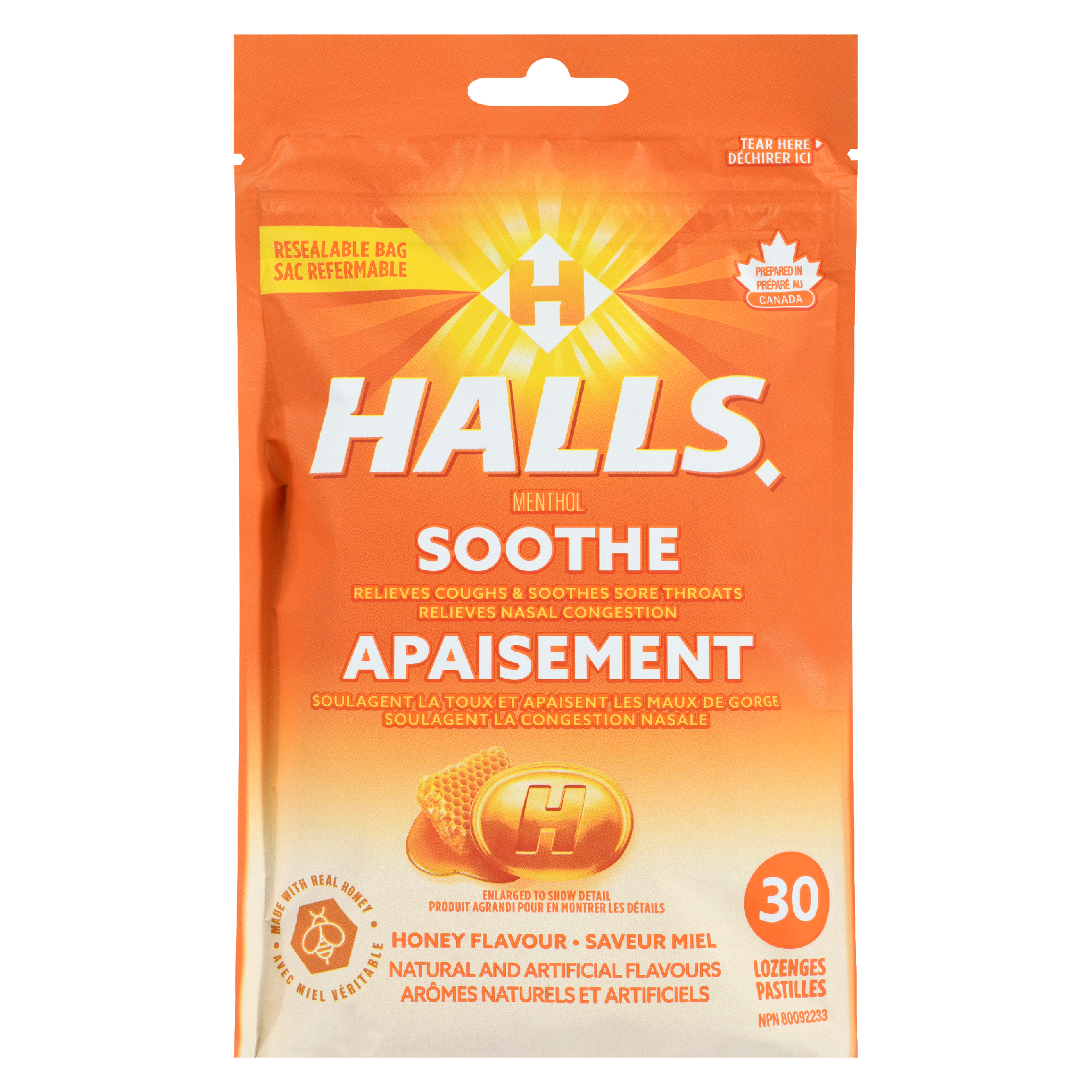 Halls Soothe Menthol Honey Flavour 30 Lozenges