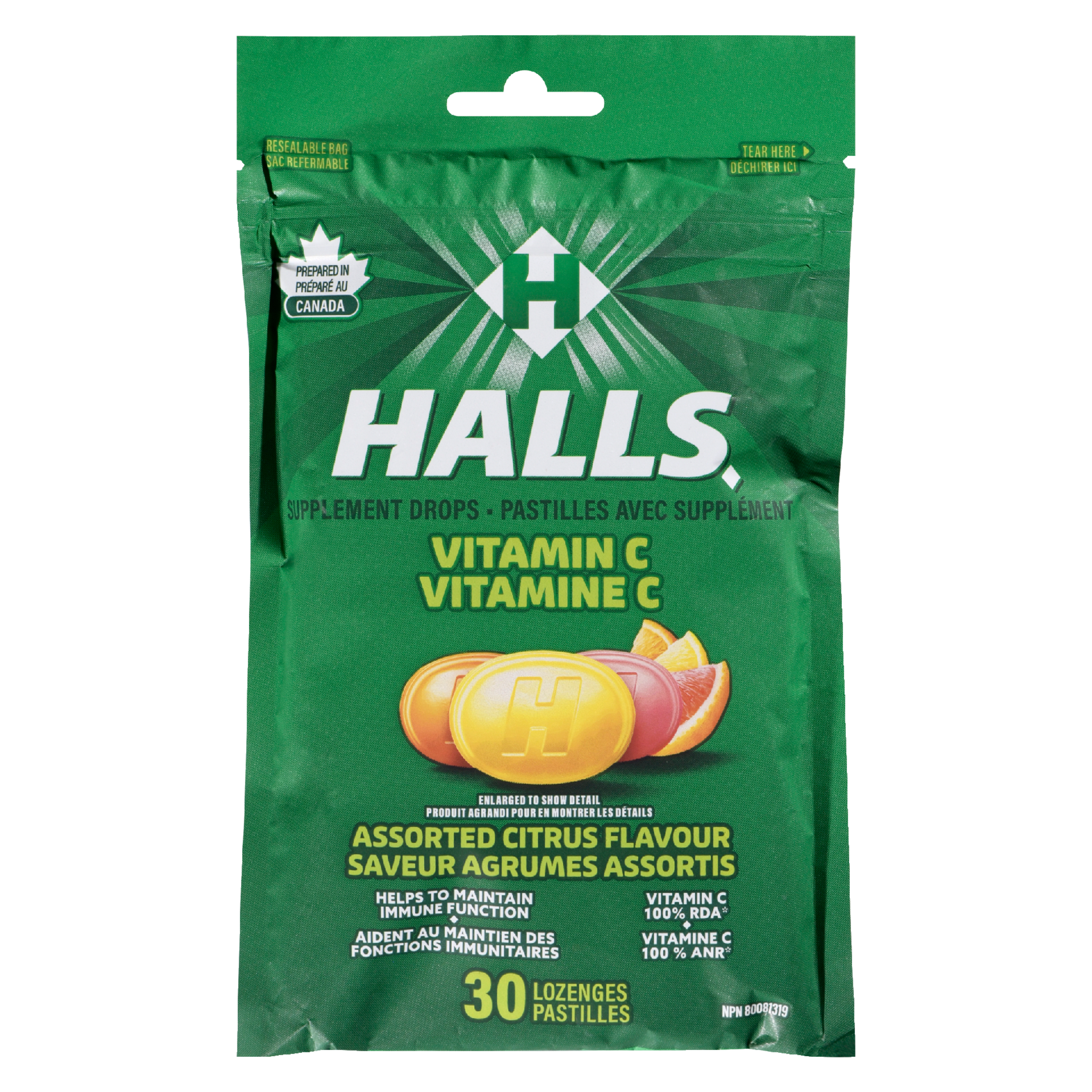 Halls Vitamin C Supplement Drops Assorted Citrus Flavour 30 Lozenges