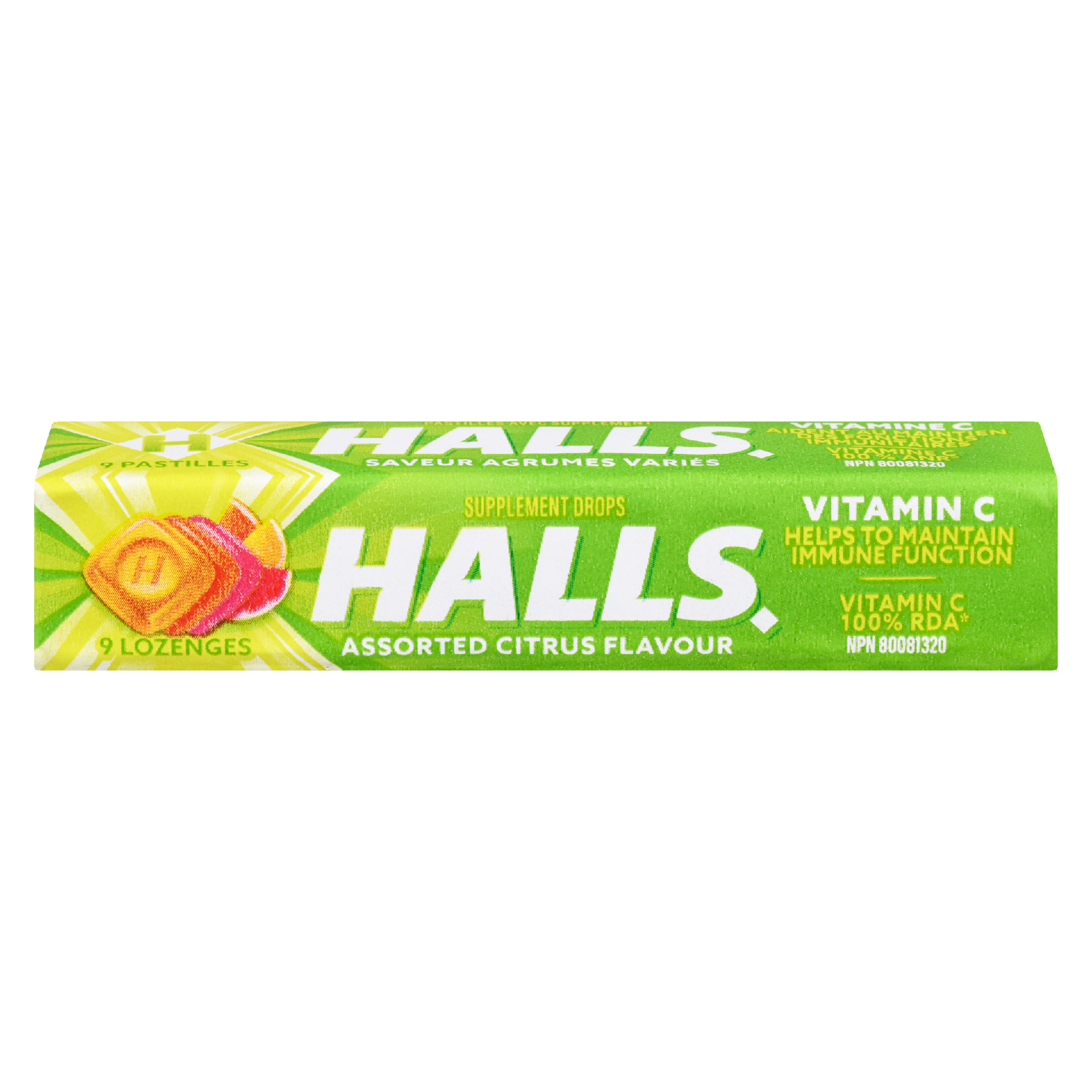 Halls Vitamin C Supplement Drops Assorted Citrus Flavour 9 Lozenges