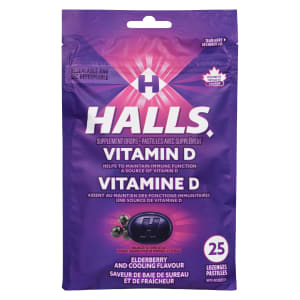 Halls Vitamin D Supplement Drops Elderberry and Cooling Flavour 25 Lozenges