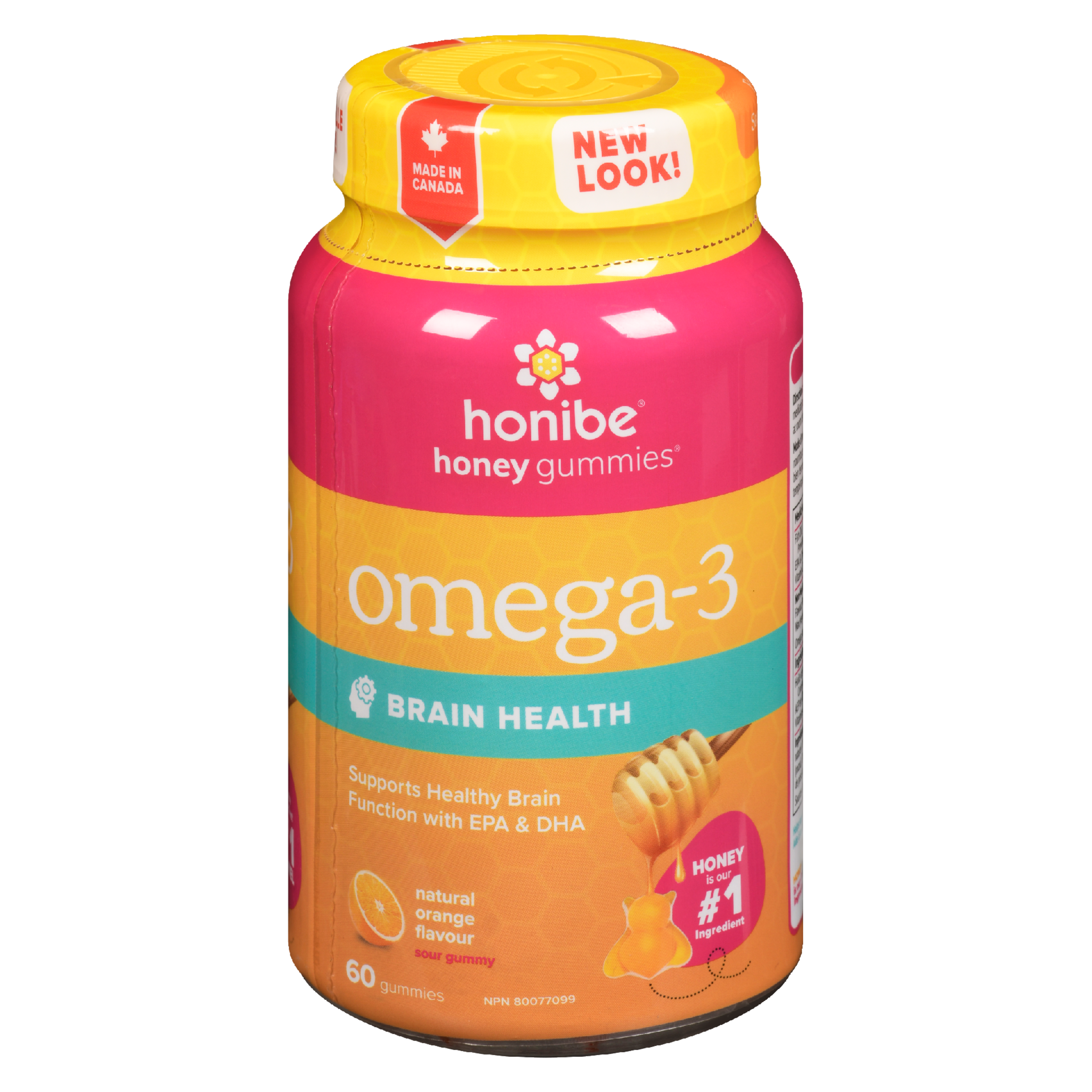 Honibe Honey Gummies Omega-3 Brain Health Natural Orange Flavour Sour Gummy 60 Gummies