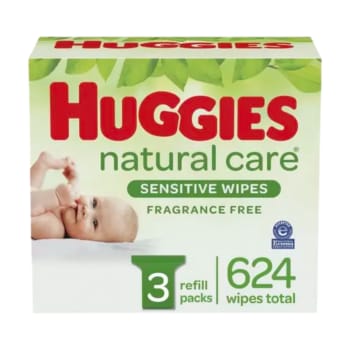 Huggies Natural Care Sensitive Baby Wipes, Unscented, (3 Refill Packs, 624 Wipes)