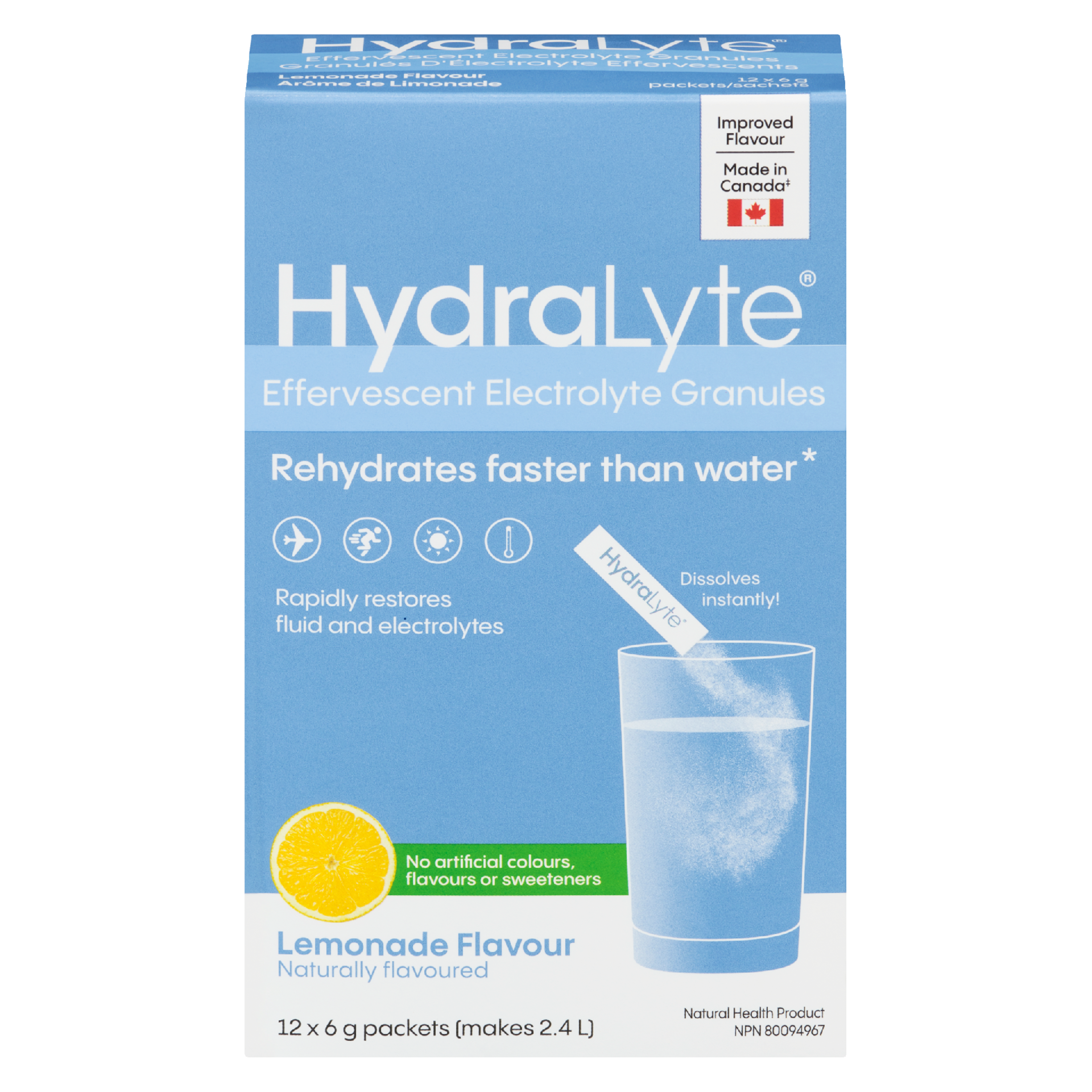 Hydralyte Effervescent Electrolyte Granules Lemonade Flavour 12 Packets x 6 g
