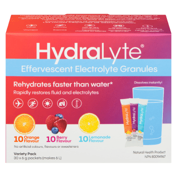 Hydralyte Effervescent Electrolyte Granules Variety Pack 30 Packets x 6 g