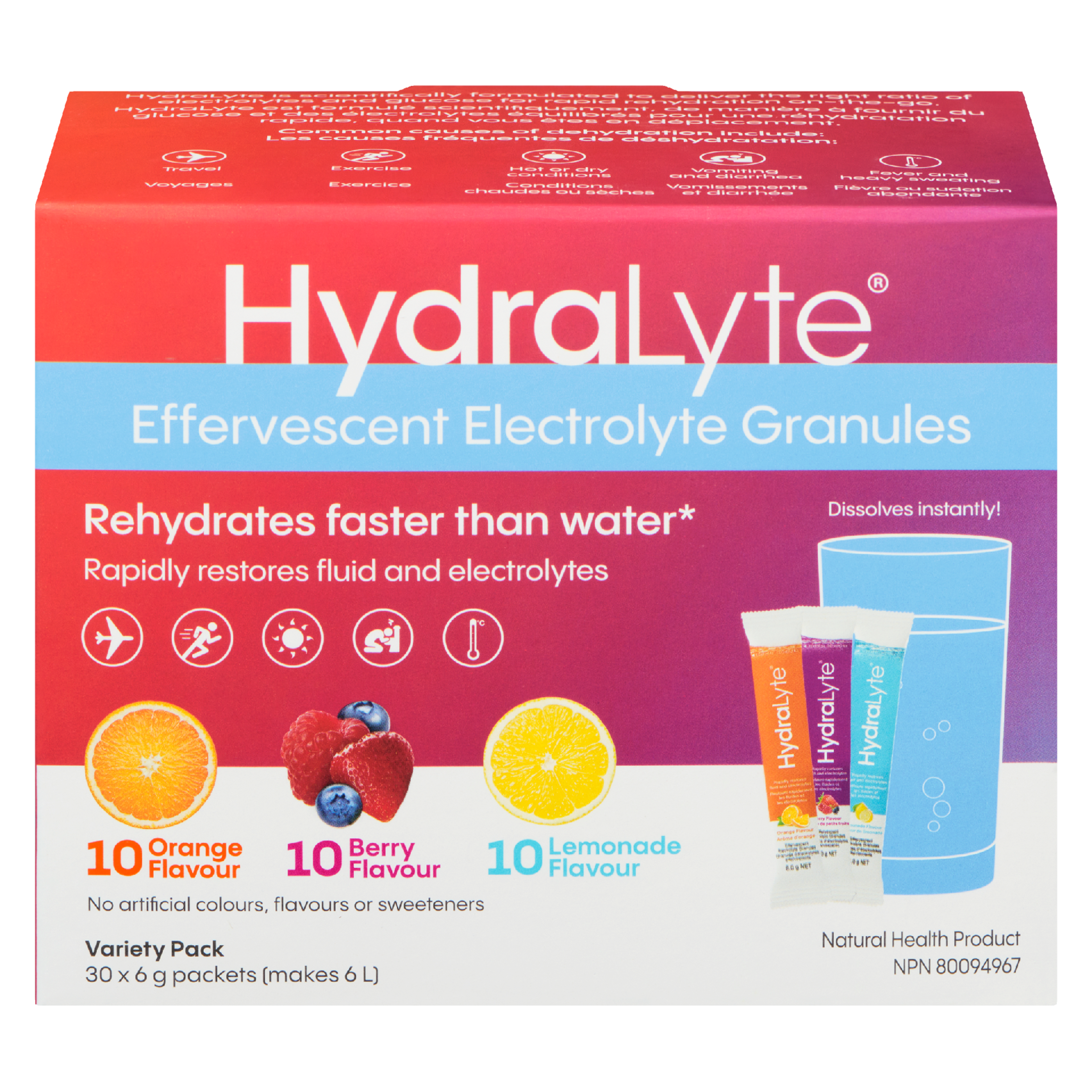 Hydralyte Effervescent Electrolyte Granules Variety Pack 30 Packets x 6 g