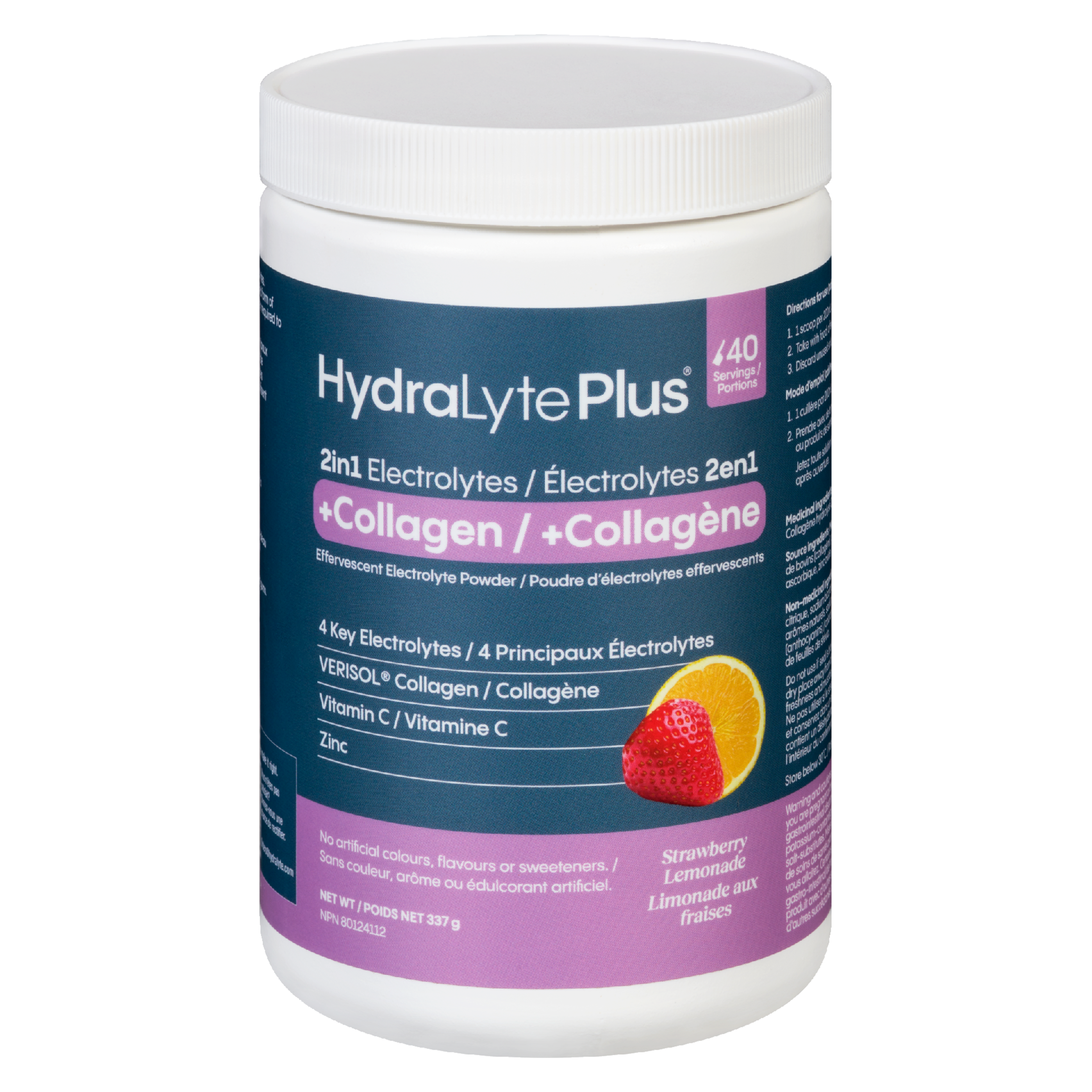 Hydralyte Plus Effervescent Electrolyte Powder +Collagen Strawberry Lemonade 337 g