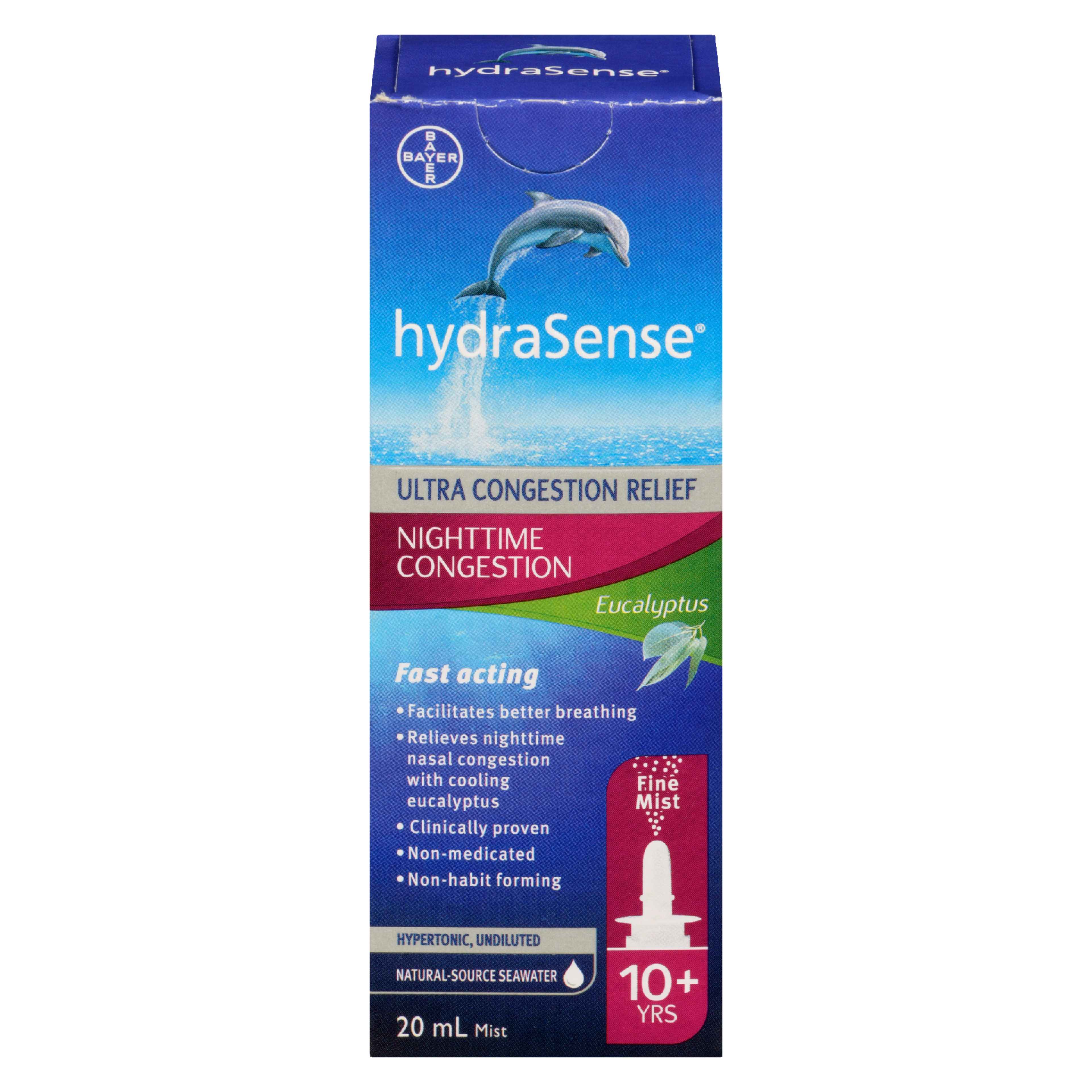 hydraSense Ultra Congestion Relief Nighttime Congestion Eucalyptus Fine Mist 10+ Yrs 20 ml