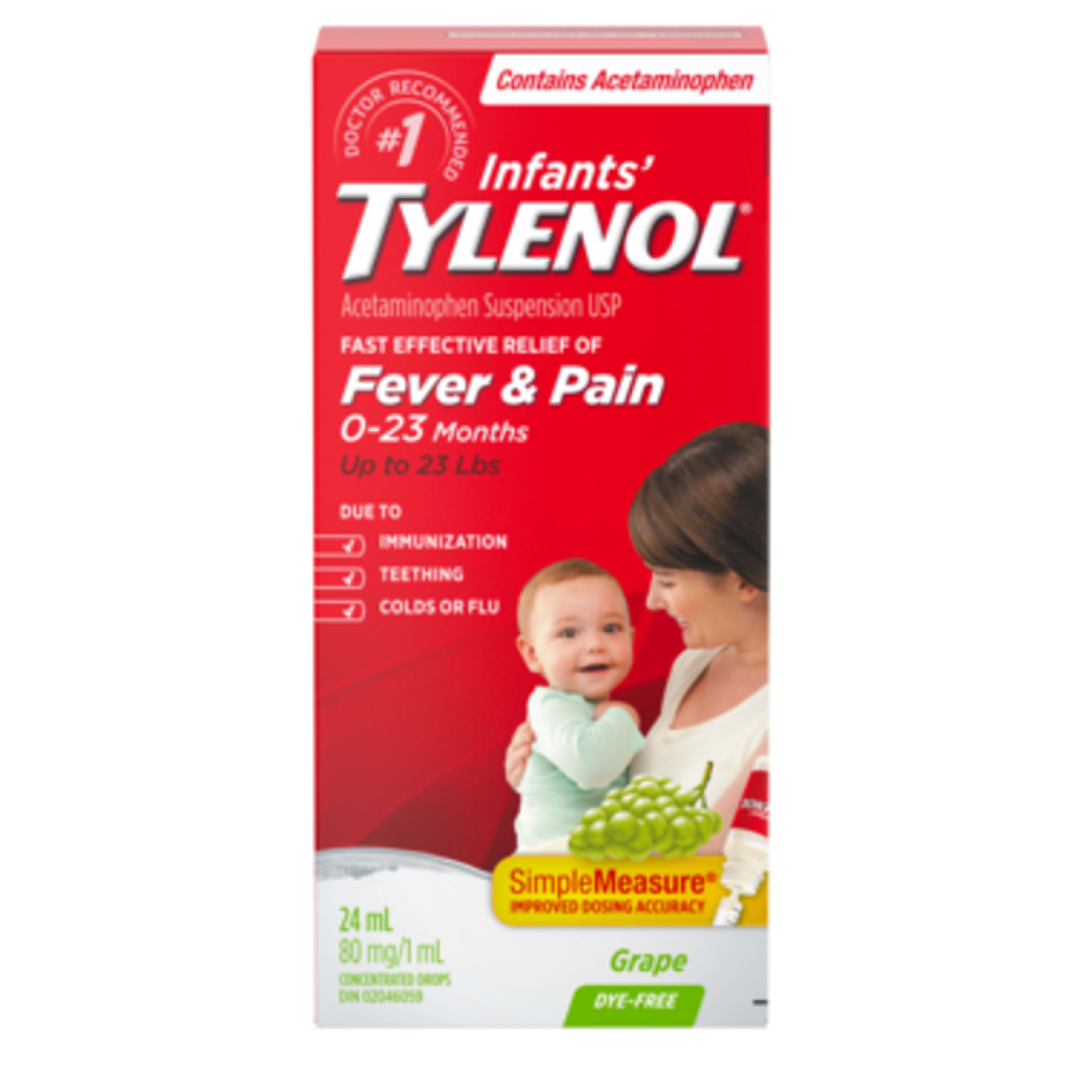 TYLENOL Infants' Acetaminophen Oral Suspension USP Concentrated Drops Grape 0-23 Months 24 ml