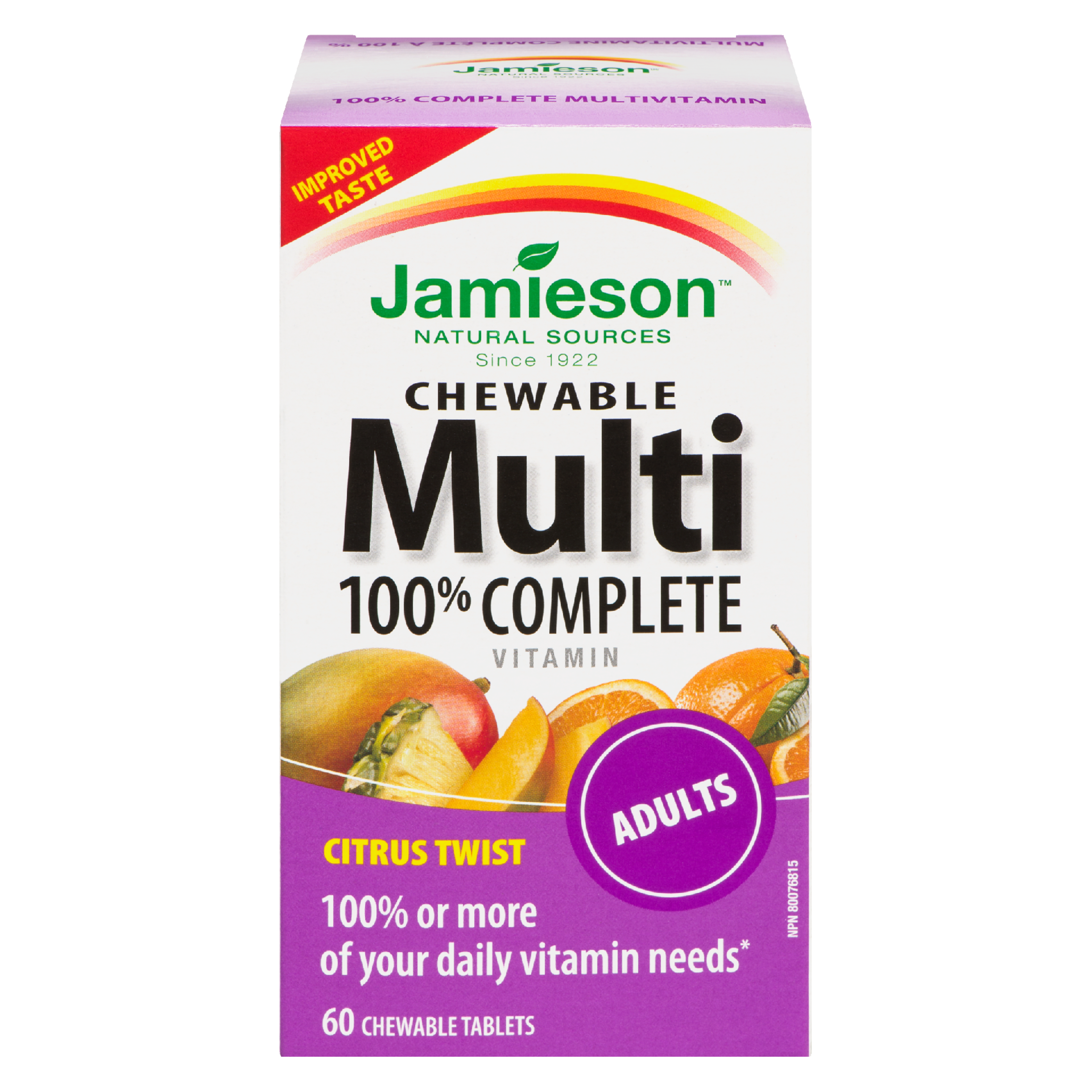 Jamieson 100% Complete Multivitamin Citrus Twist Adults 60 Chewable Tablets