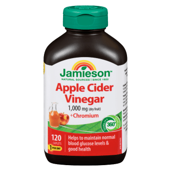 Jamieson Apple Cider Vinegar +Chromium 1,000 mg Dry Fruit 120 Caplets
