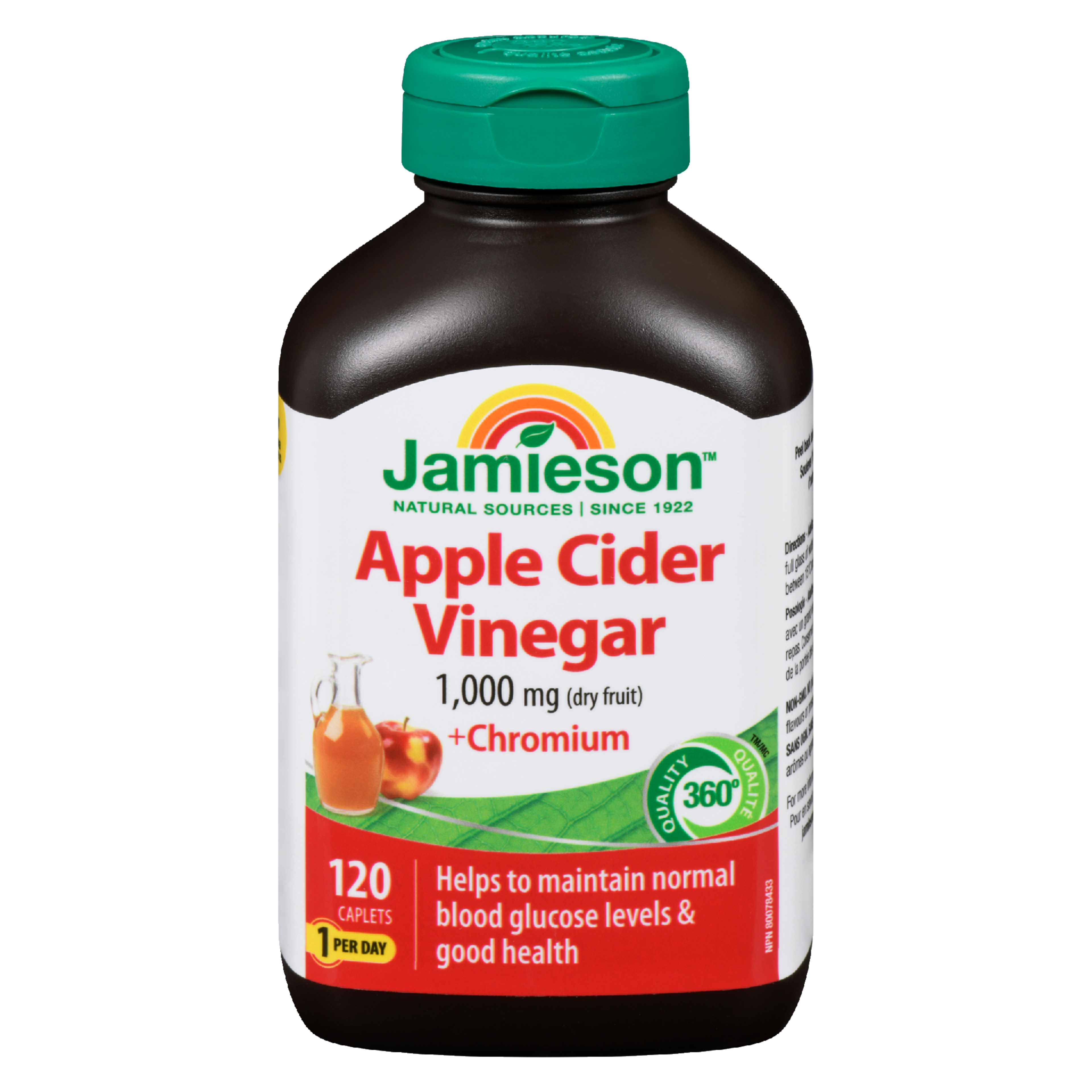 Jamieson Apple Cider Vinegar +Chromium 1,000 mg Dry Fruit 120 Caplets