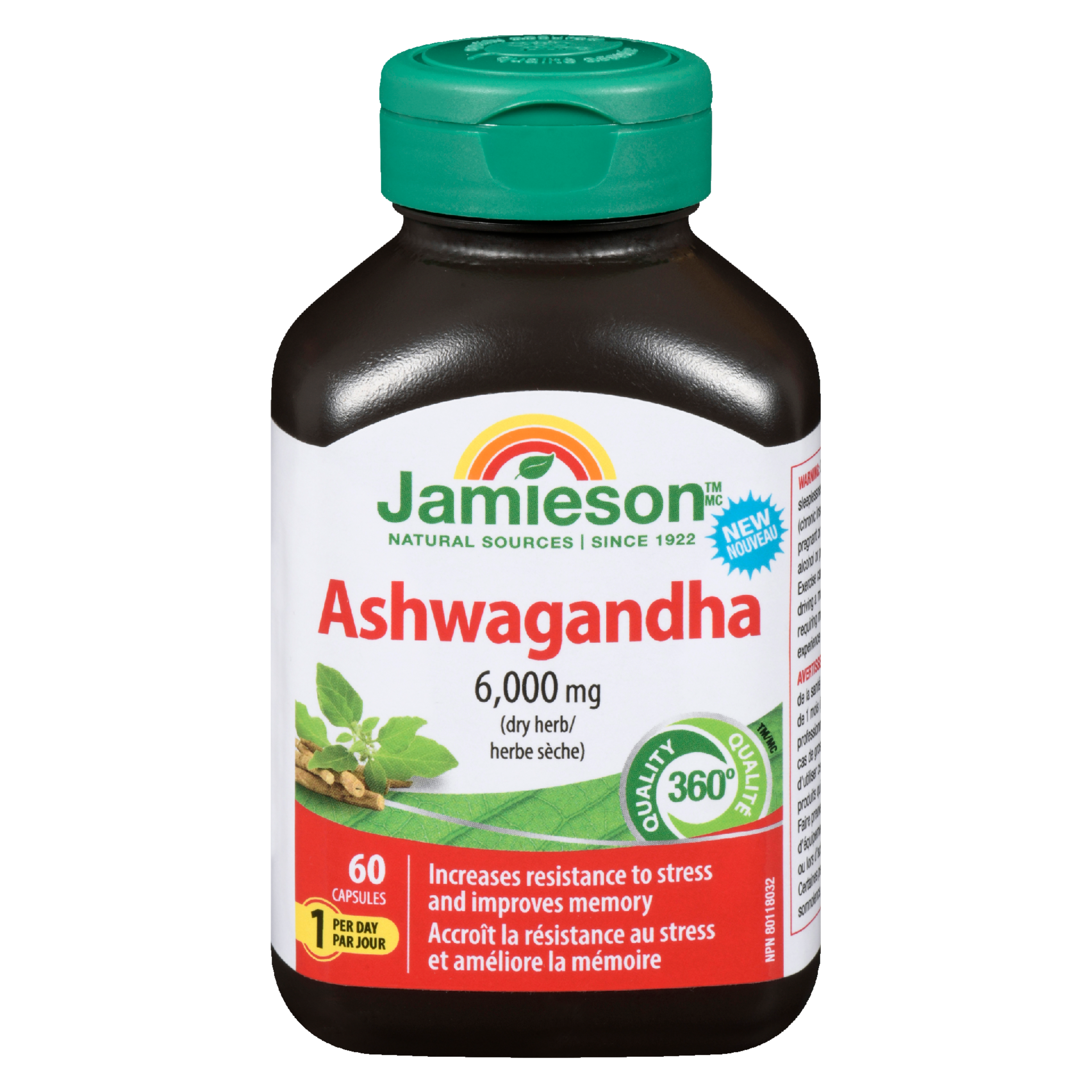 Jamieson Ashwagandha 6,000 mg Dry Herb 60 Capsules