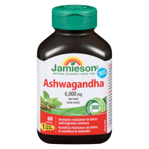 Jamieson Ashwagandha 6,000 mg Dry Herb 60 Capsules