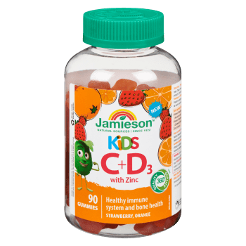 Jamieson C+D₃ with Zinc Kids Strawberry, Orange 90 Gummies