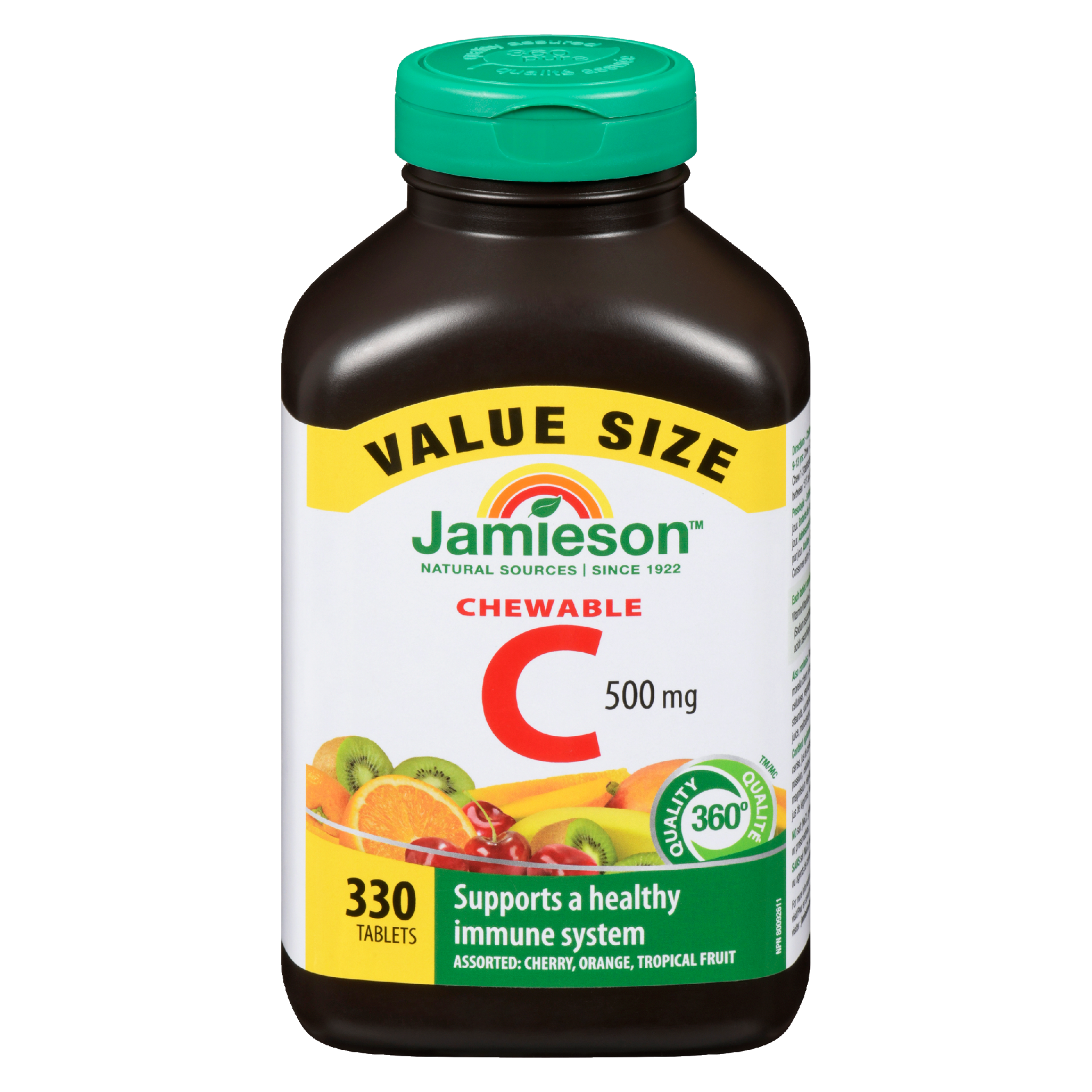 Jamieson Chewable C 500 mg Assorted: Cherry, Orange, Tropical Fruit Value Size 330 Tablets