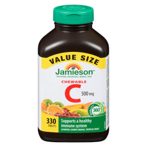 Jamieson Chewable C 500 mg Assorted: Cherry, Orange, Tropical Fruit Value Size 330 Tablets