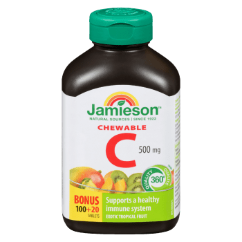 Jamieson Chewable C 500 mg Exotic Tropical Fruit Bonus 100+20 Tablets