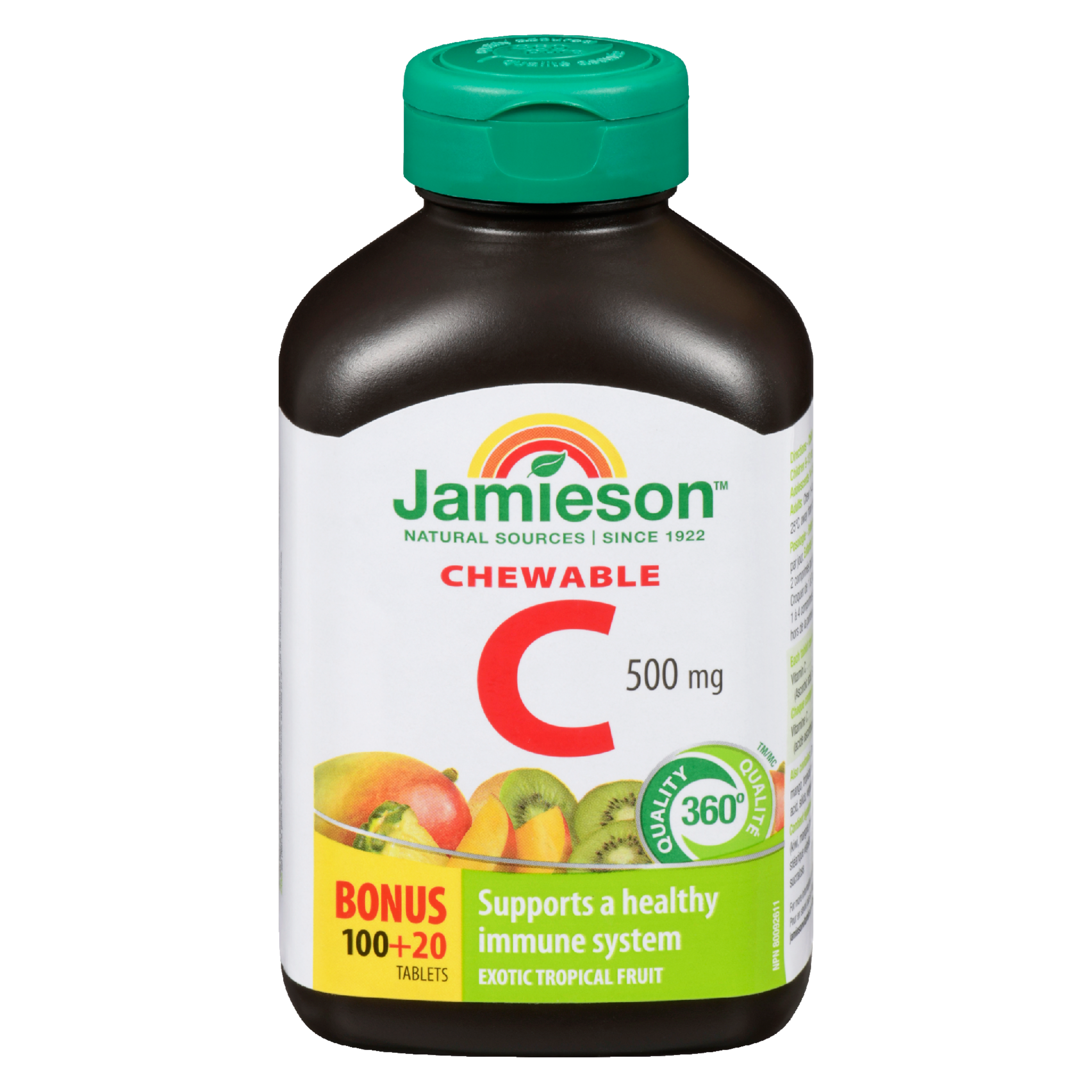Jamieson Chewable C 500 mg Exotic Tropical Fruit Bonus 100+20 Tablets