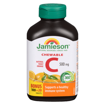 Jamieson Chewable C Natural Tangy Orange 500 mg Bonus 100+20 Tablets