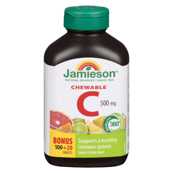 Jamieson Chewable C Tangy Citrus Fruit 500 mg Bonus 100+20 Tablets