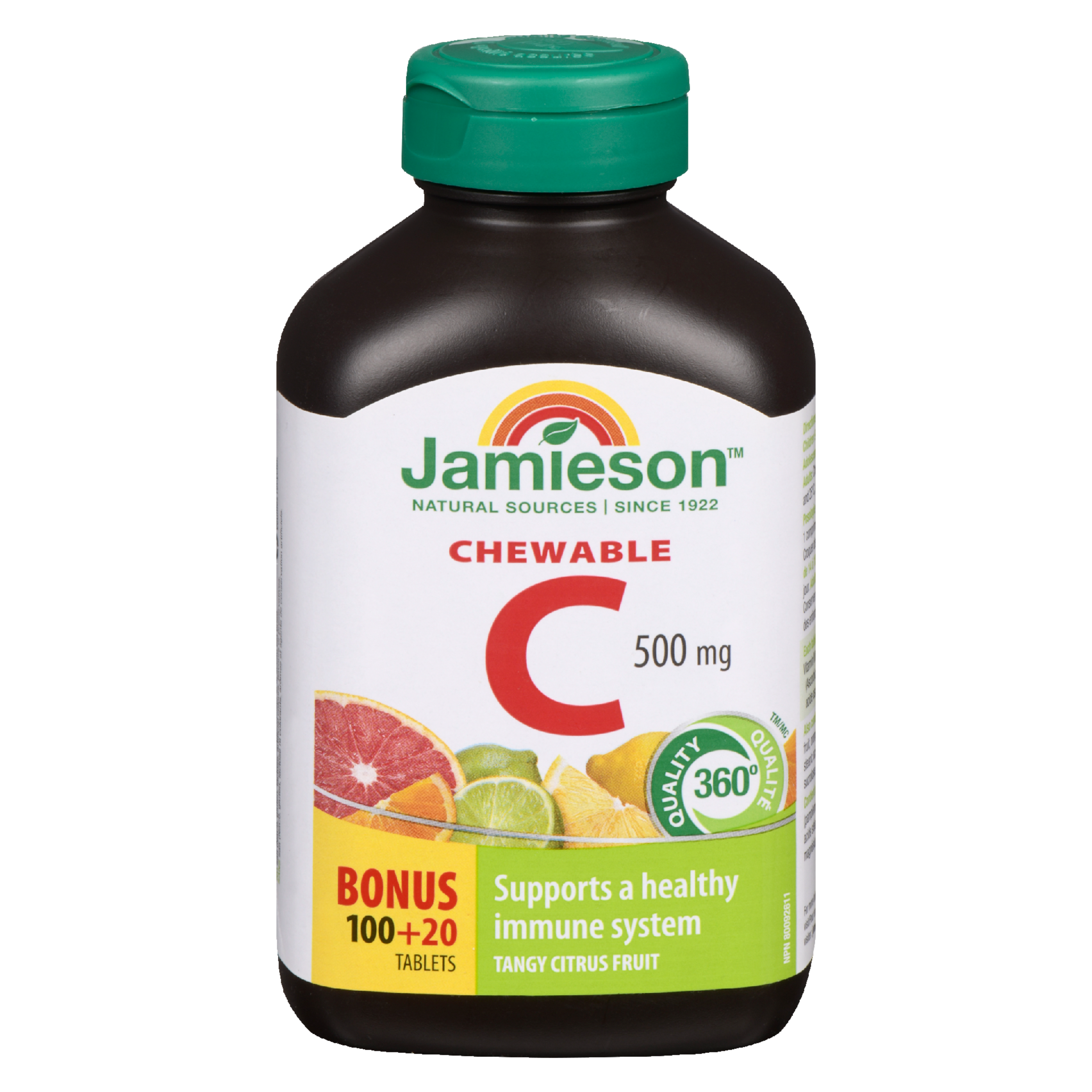 Jamieson Chewable C Tangy Citrus Fruit 500 mg Bonus 100+20 Tablets