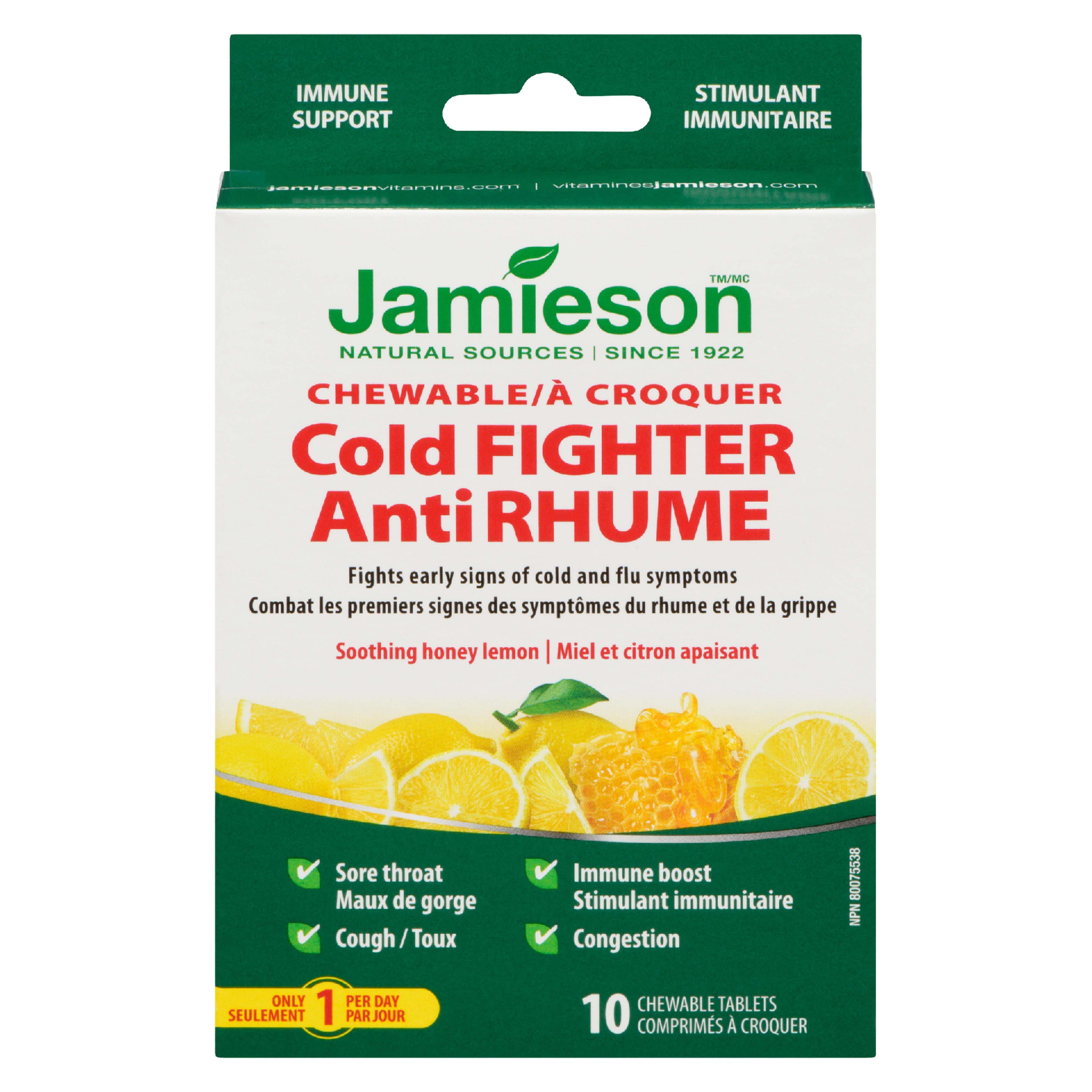 Jamieson Chewable Cold Fighter Soothing Honey Lemon 10 Chewable Tablets
