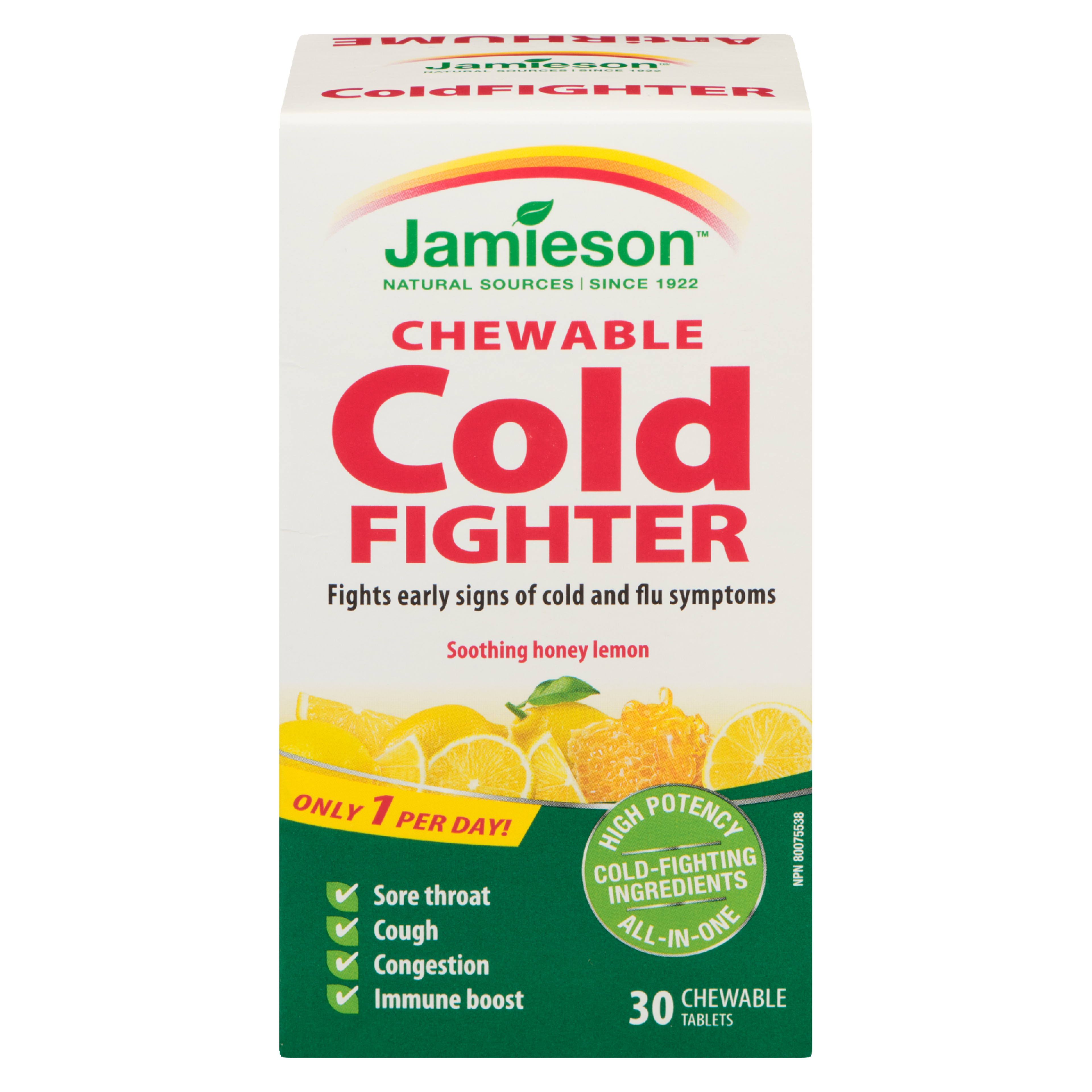 Jamieson Chewable Cold Fighter Soothing Honey Lemon 30 Chewable Tablets
