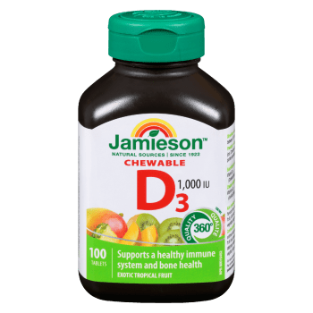 Jamieson Chewable D₃ 1,000 IU Exotic Tropical Fruit 100 Tablets