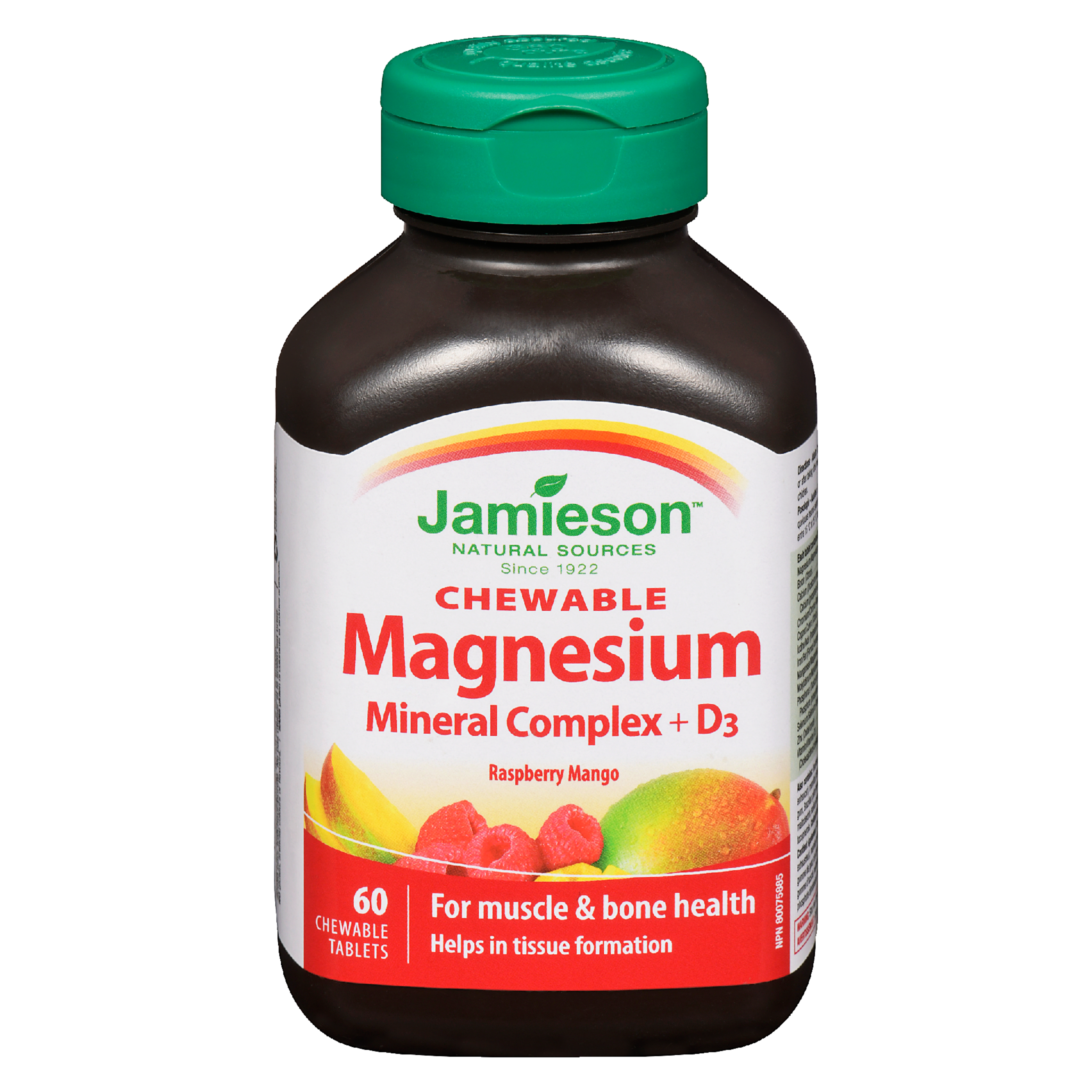 Jamieson Chewable Magnesium Mineral Complex + D₃ Raspberry Mango 60 Chewable Tablets