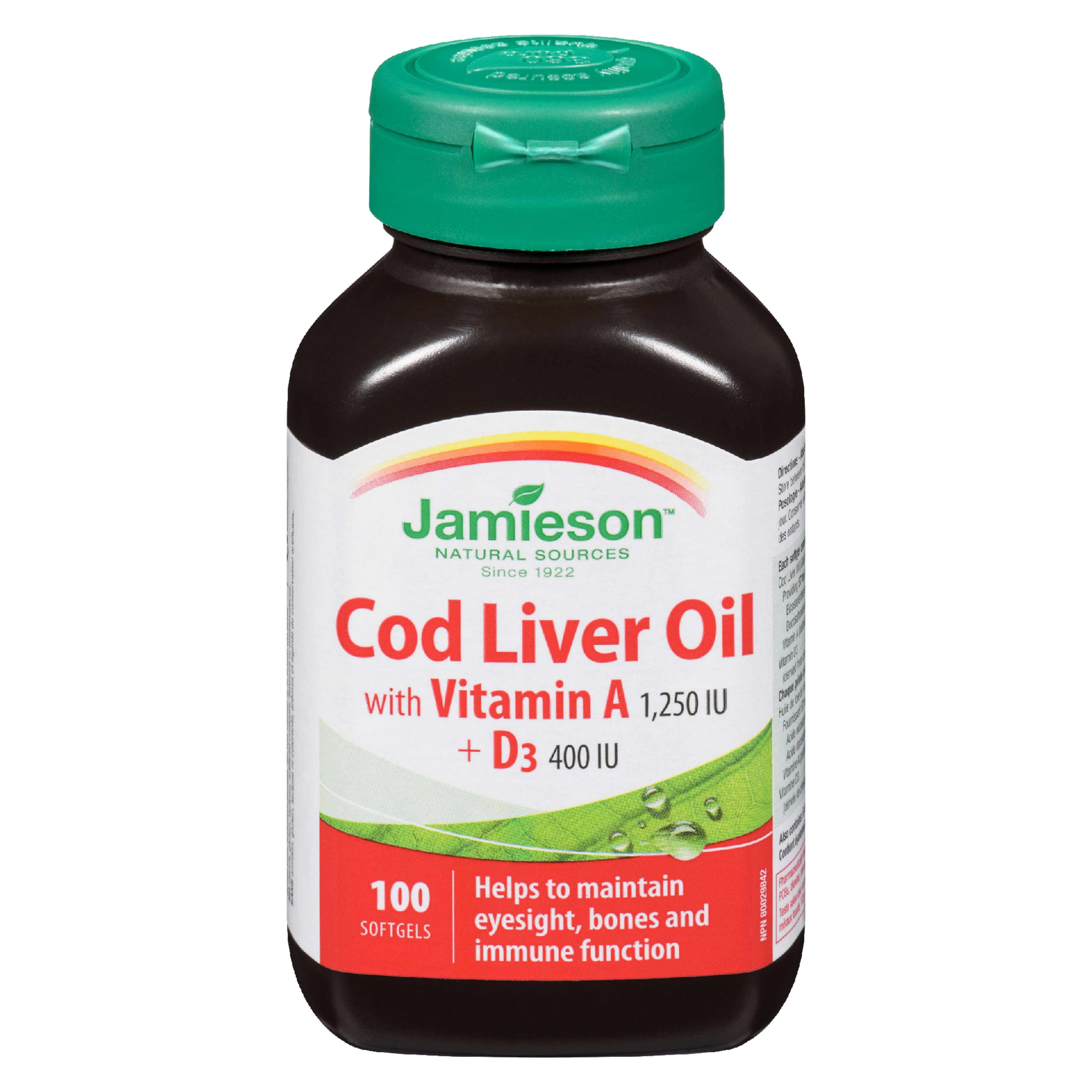 Jamieson Cod Liver Oil with Vitamin A 1,250 IU + D₃ 400 IU 100 Softgels
