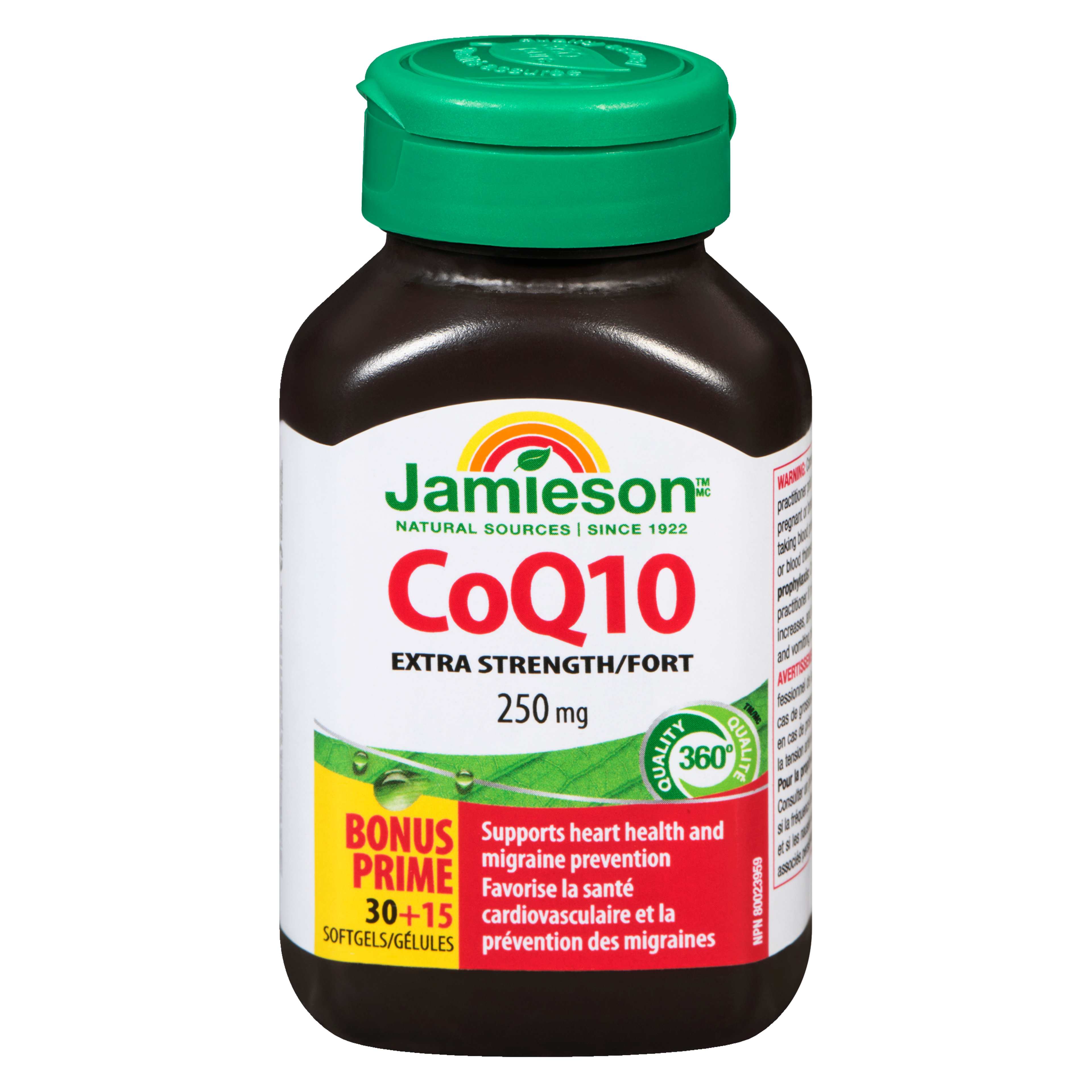 Jamieson CoQ10 Extra Strength 250 mg Bonus 30+15 Softgels