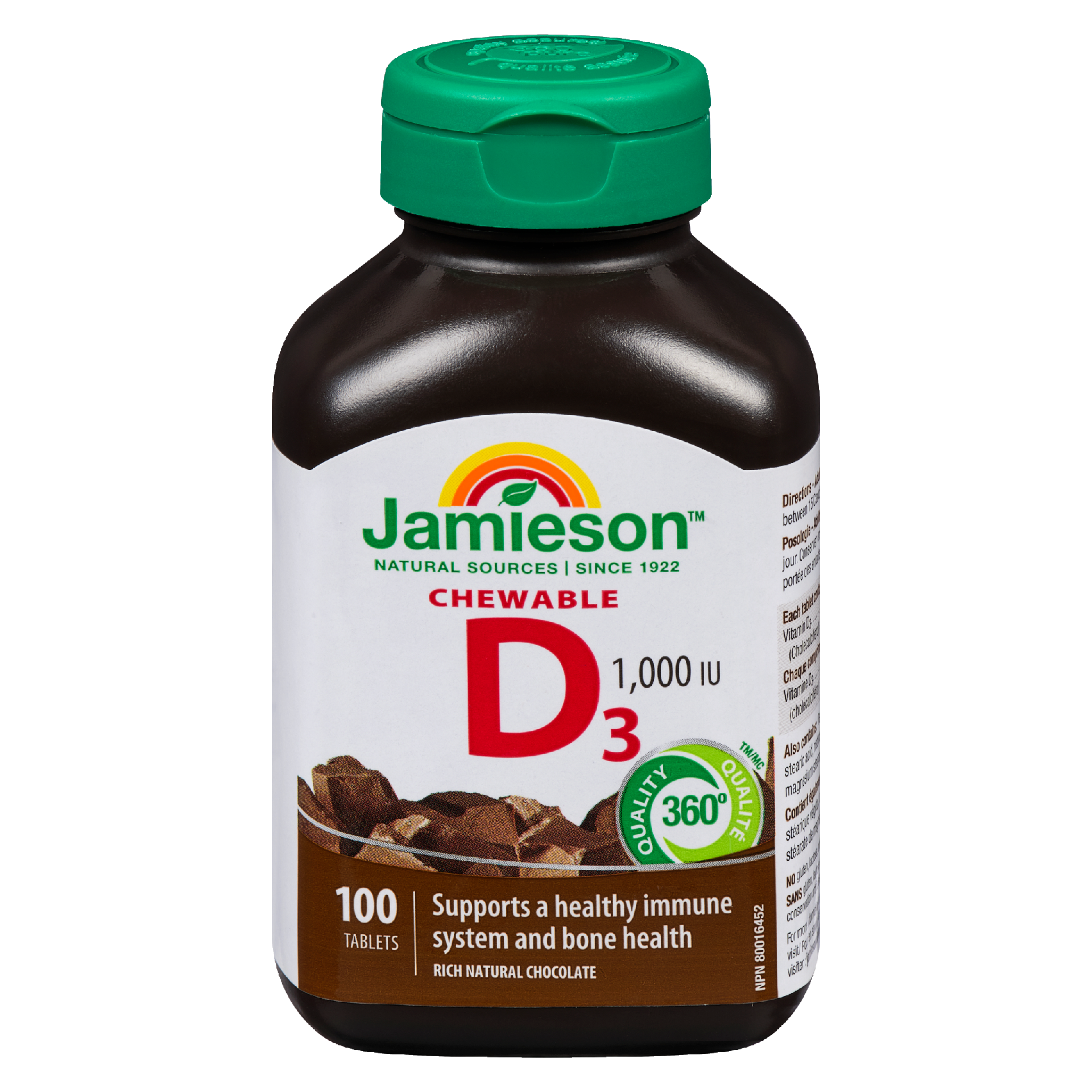 Jamieson D₃ 1,000 IU Chewable Rich Natural Chocolate 100 Tablets