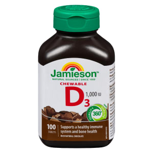 Jamieson D₃ 1,000 IU Chewable Rich Natural Chocolate 100 Tablets