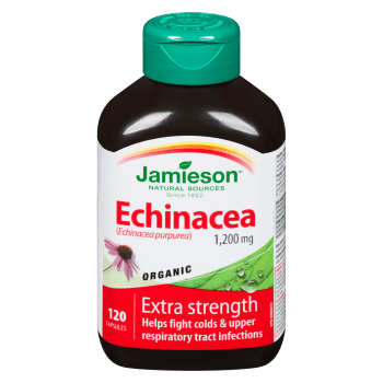 Jamieson Organic Echinacea Extra Strength 1,200 mg Raw Herb 120 Vegetarian Capsules