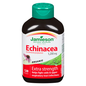Jamieson Organic Echinacea Extra Strength 1,200 mg Raw Herb 120 Vegetarian Capsules
