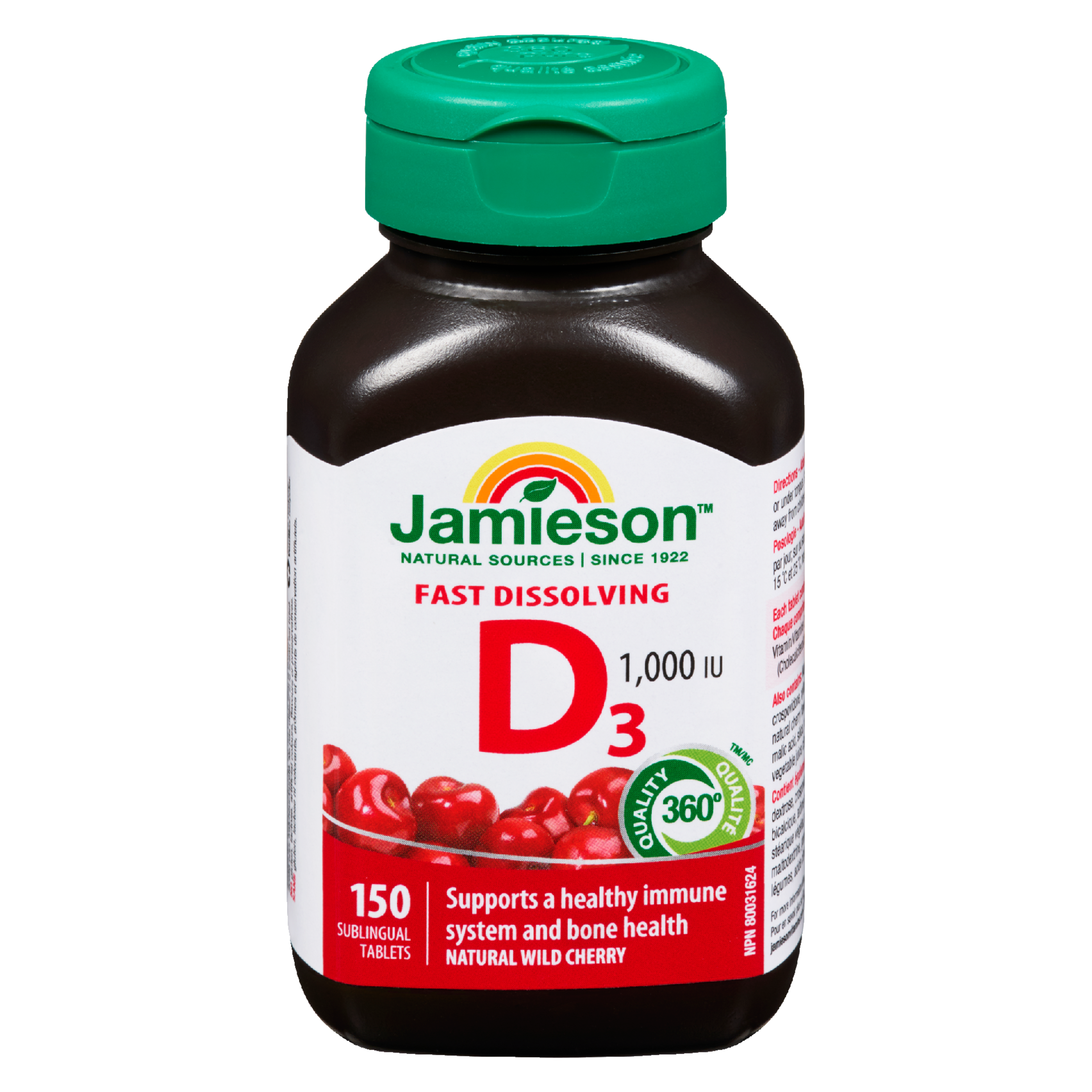 Jamieson Fast Dissolving D₃ 1,000 IU Natural Wild Cherry 150 Sublingual Tablets