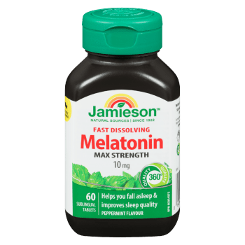 Jamieson Fast Dissolving Melatonin Max Strength 10 mg Peppermint Flavour 60 Sublingual Tablets