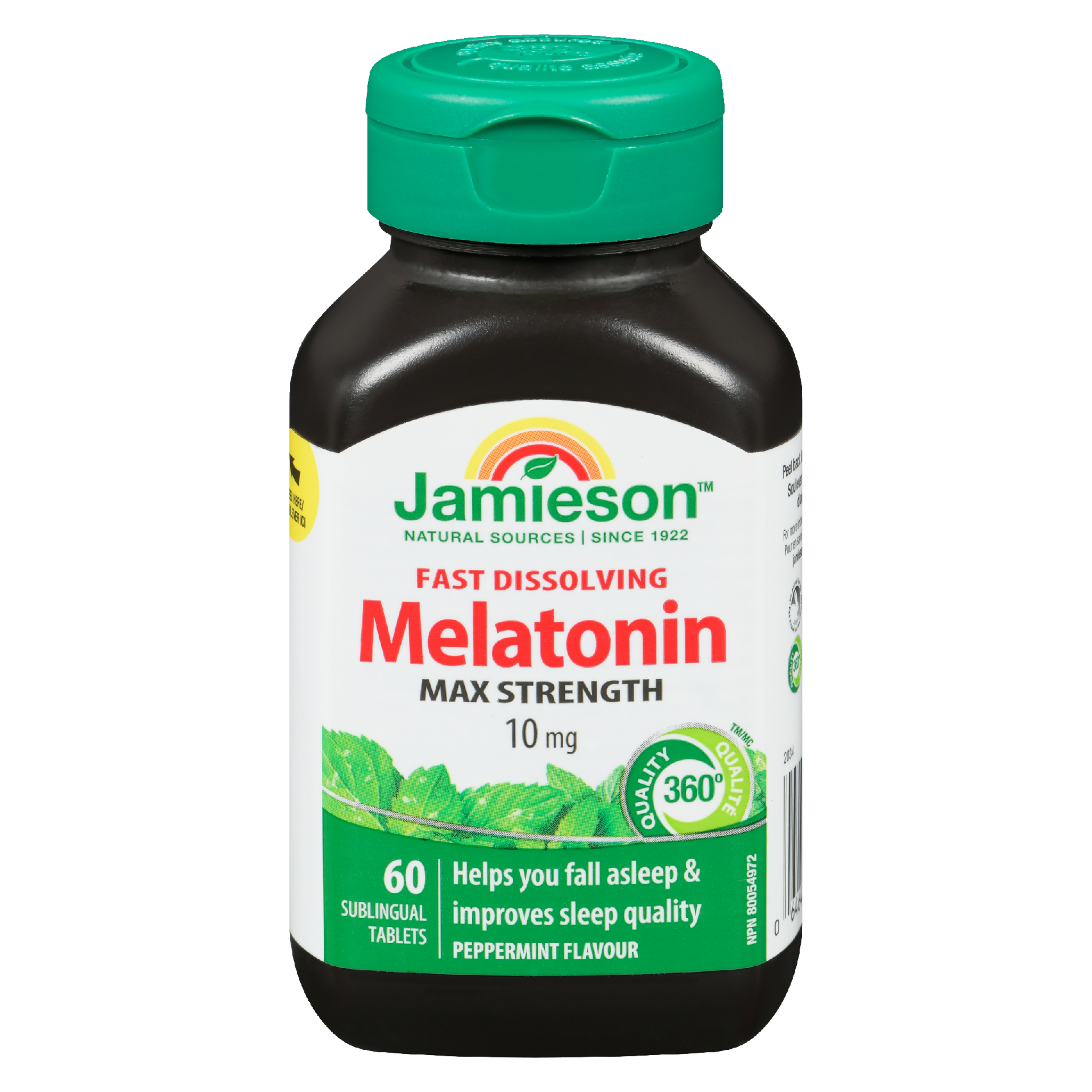 Jamieson Fast Dissolving Melatonin Max Strength 10 mg Peppermint Flavour 60 Sublingual Tablets