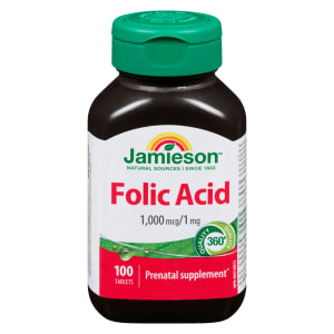 Jamieson Folic Acid 1,000 mcg/1 mg 100 Tablets