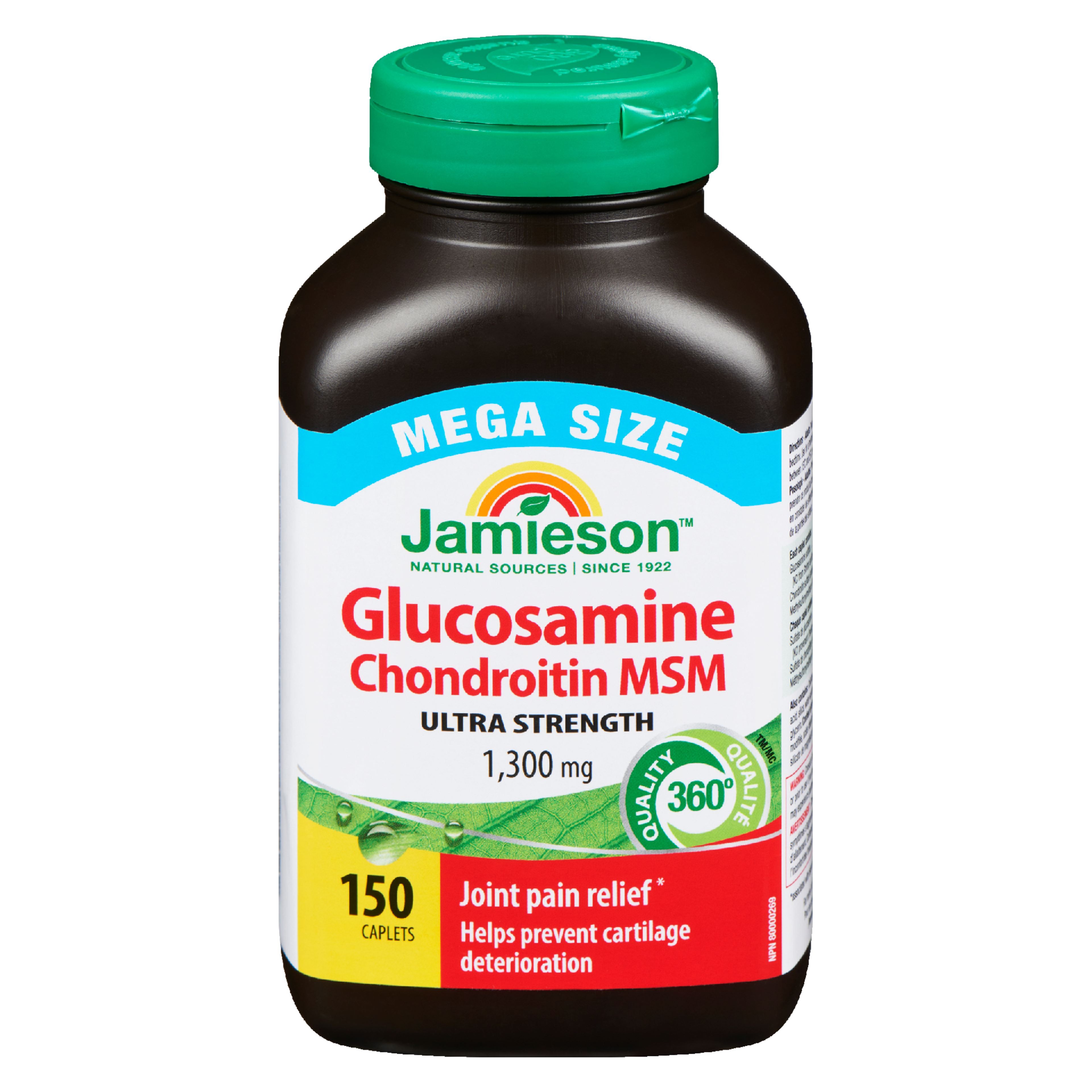 Jamieson Glucosamine Chondroitin MSM Ultra Strength 1,300 mg Mega Size 150 Caplets